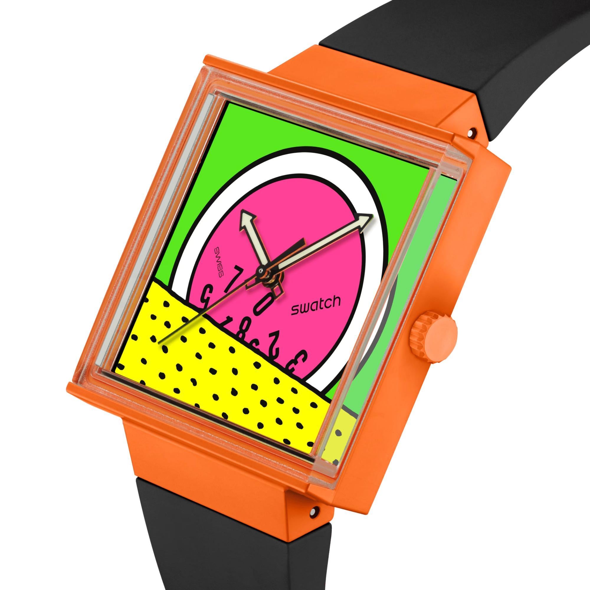 Swatch Break Free Break Time Mehrfarbiges Zifferblatt Bio-basiertes Armband Damen Uhr SO34Z101