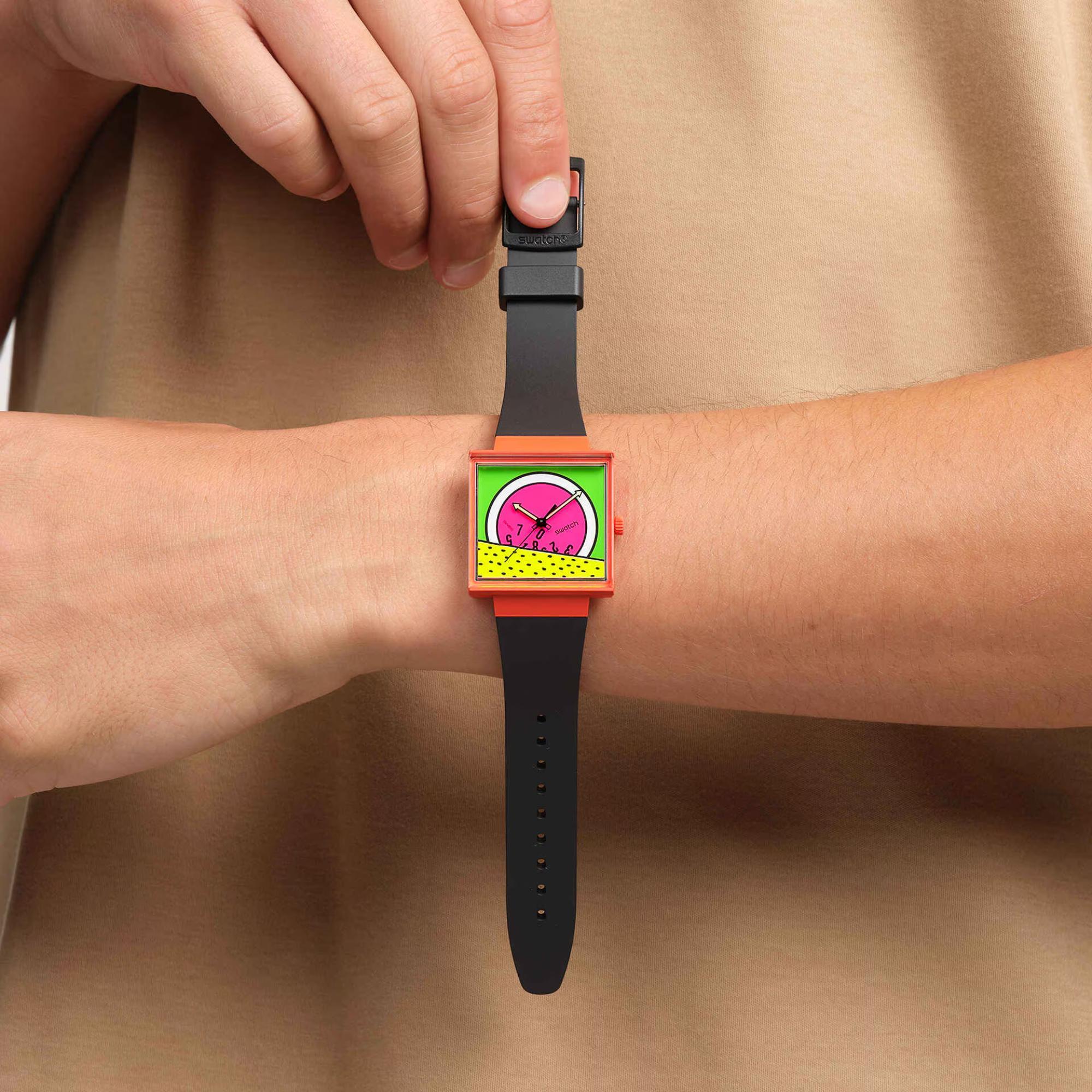 Swatch Break Free Break Time Mehrfarbiges Zifferblatt Bio-basiertes Armband Damen Uhr SO34Z101