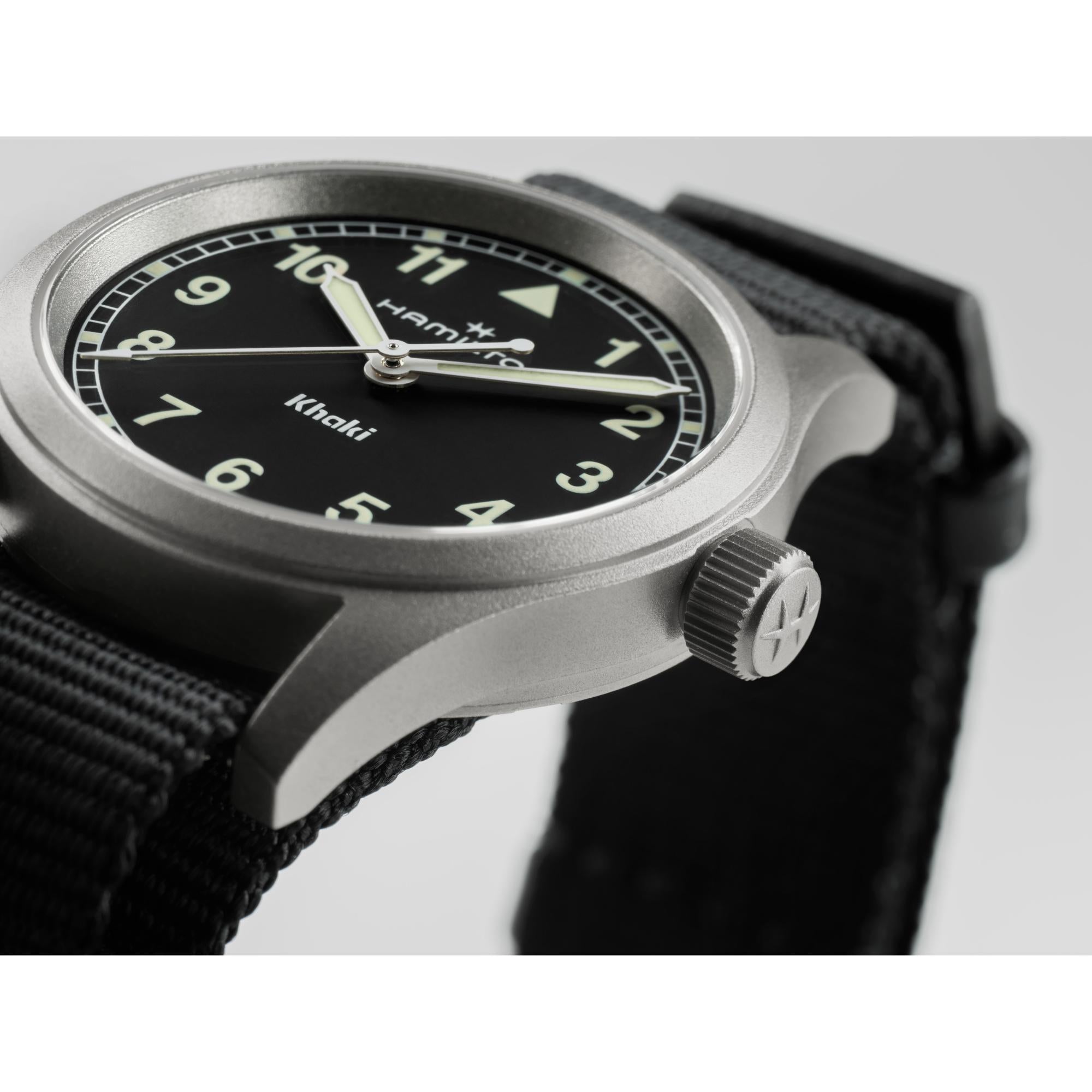 Hamilton Khaki Field H69301430 black NATO strap and 33mm black dial.