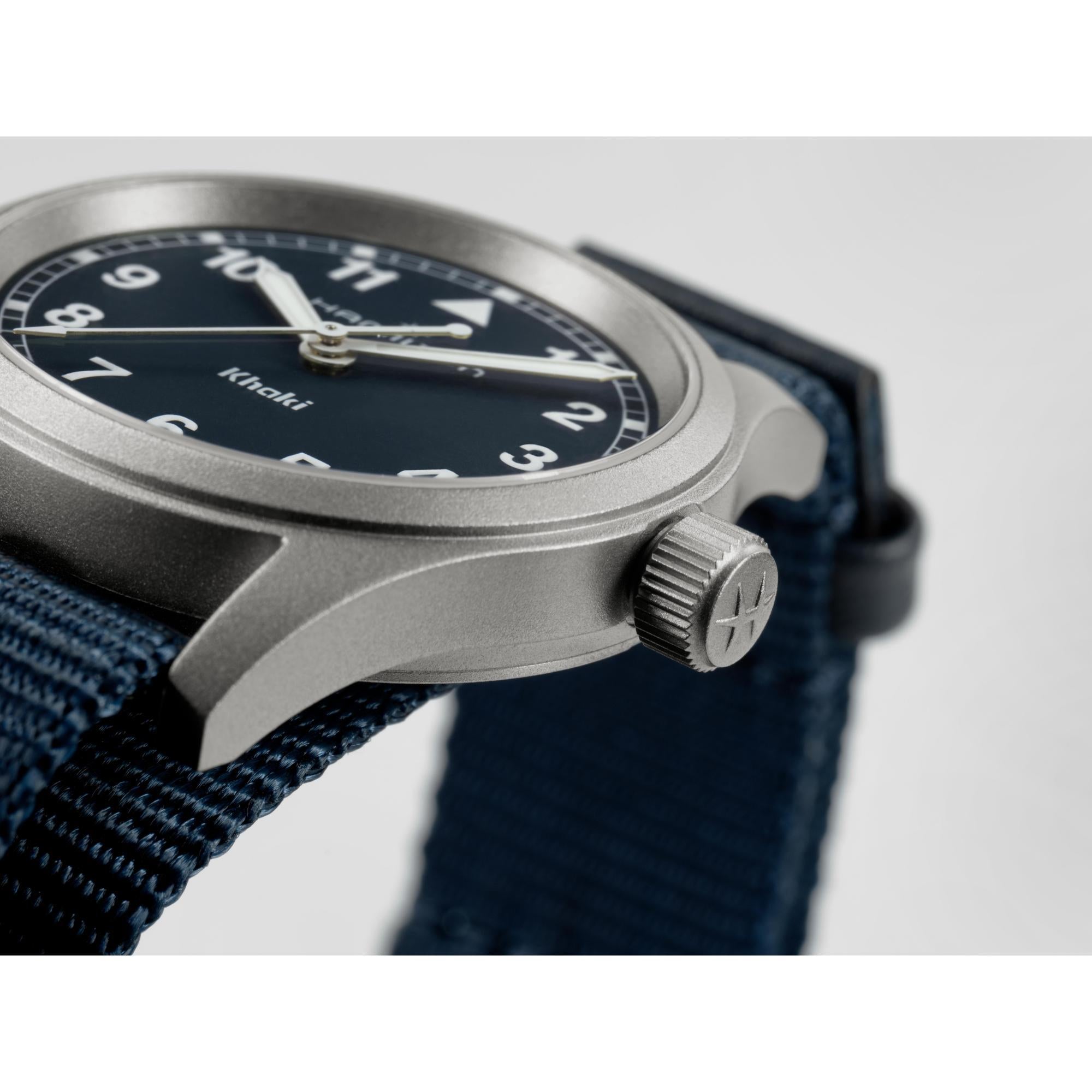 Hamilton Khaki Field 33mm blue dial NATO quartz H69301940 side profile