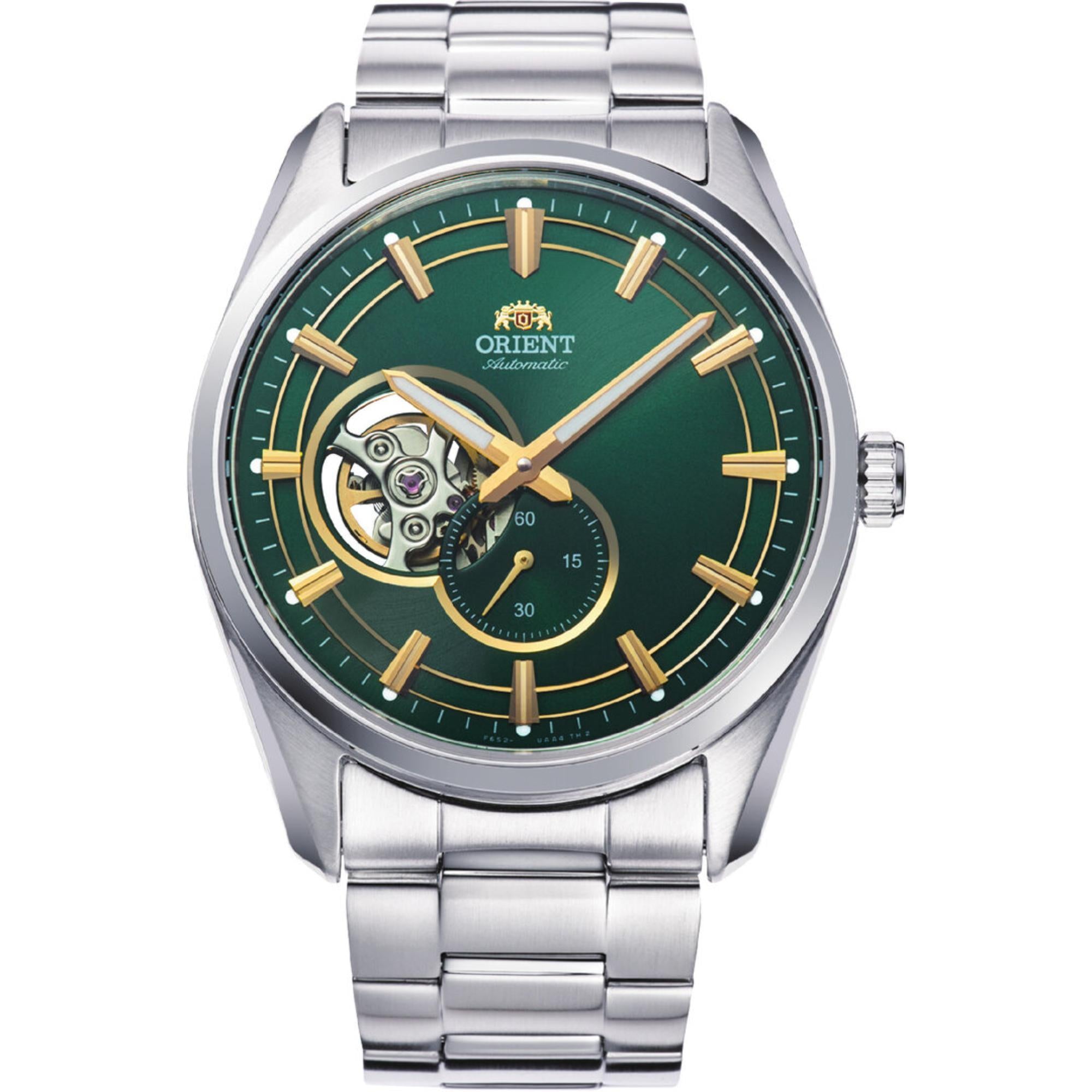 Orient Stretto 41mm Semi Skeleton Green Dial Steel Mens Automatic Watch RA-AR0008E30B