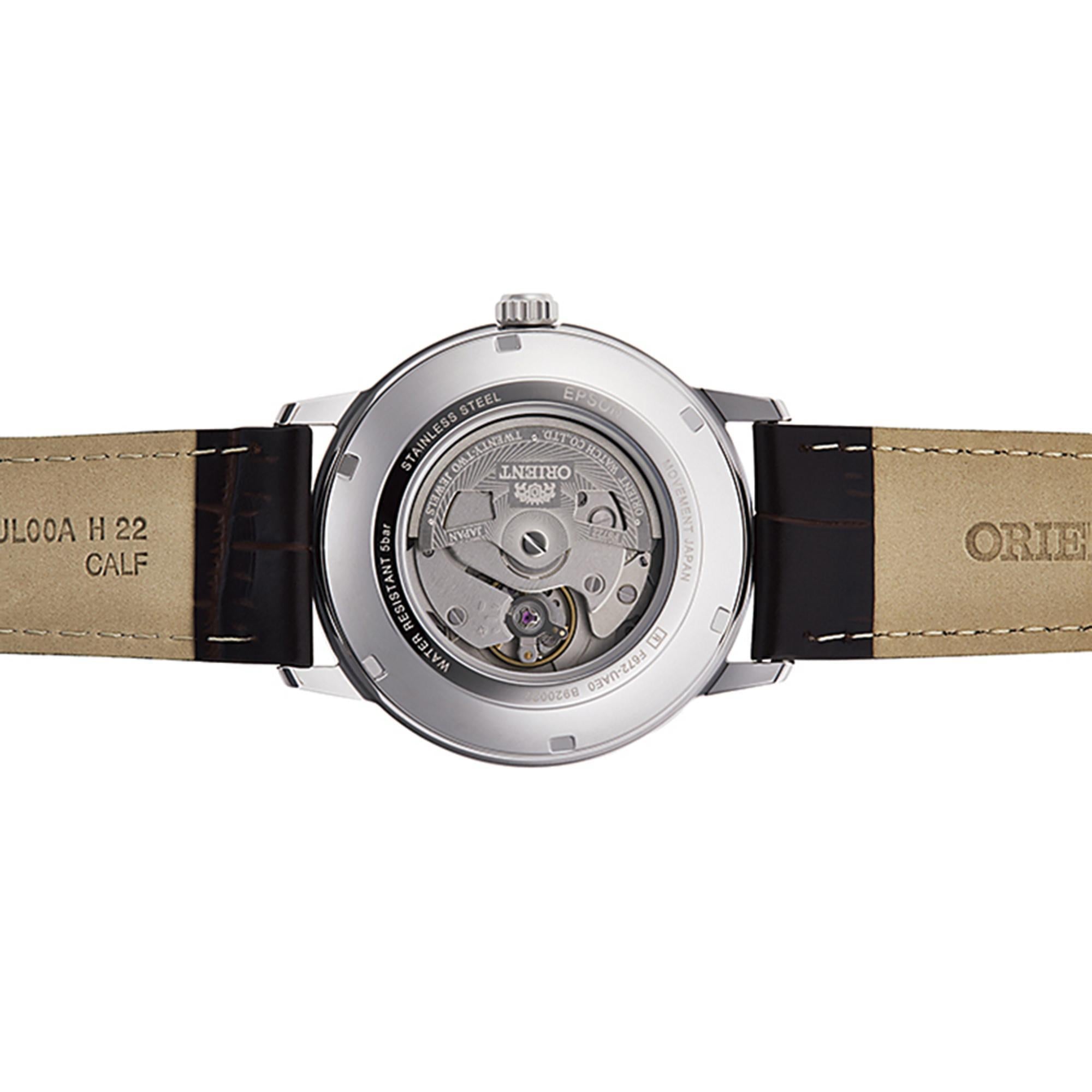 Orient Contemporary 42mm Silver Dial Leather Mens Automatic Watch RA-AC0F07S30B