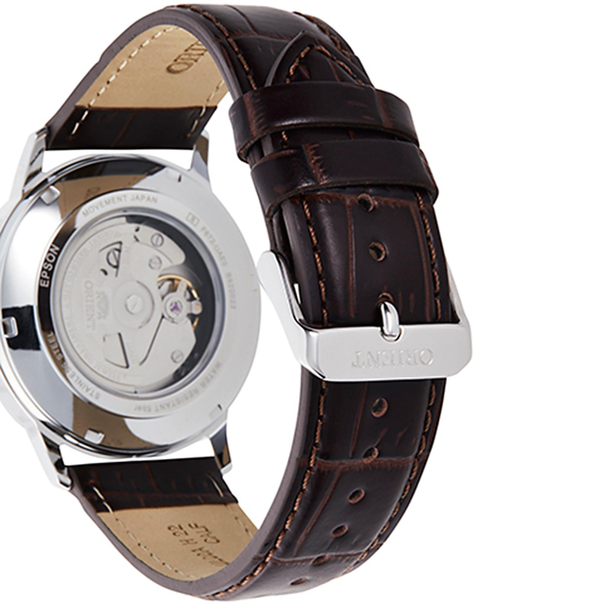Orient Contemporary 42mm Silver Dial Leather Mens Automatic Watch RA-AC0F07S30B