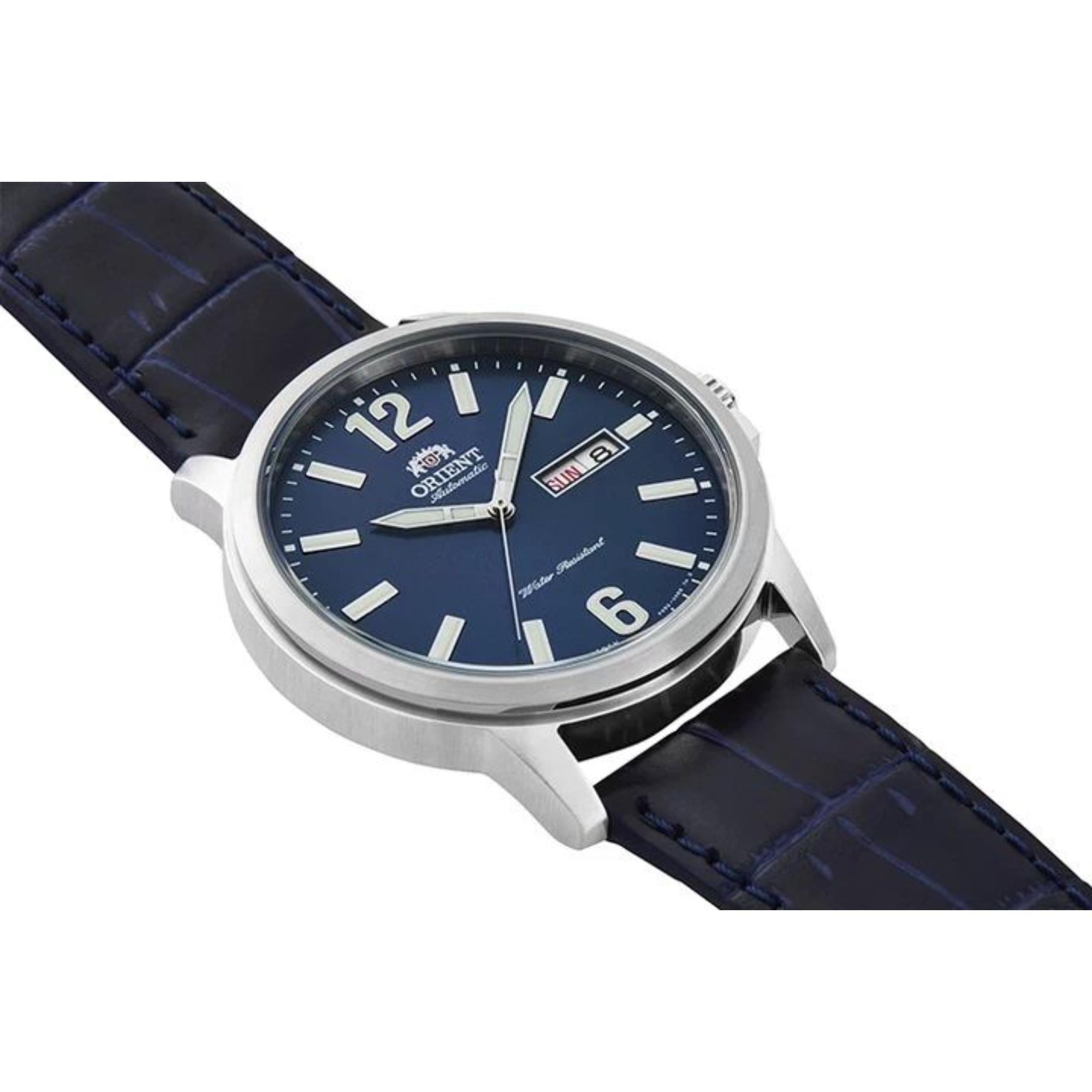 Orient RA-AA0C05L39B 42mm polished stainless steel case watch side view