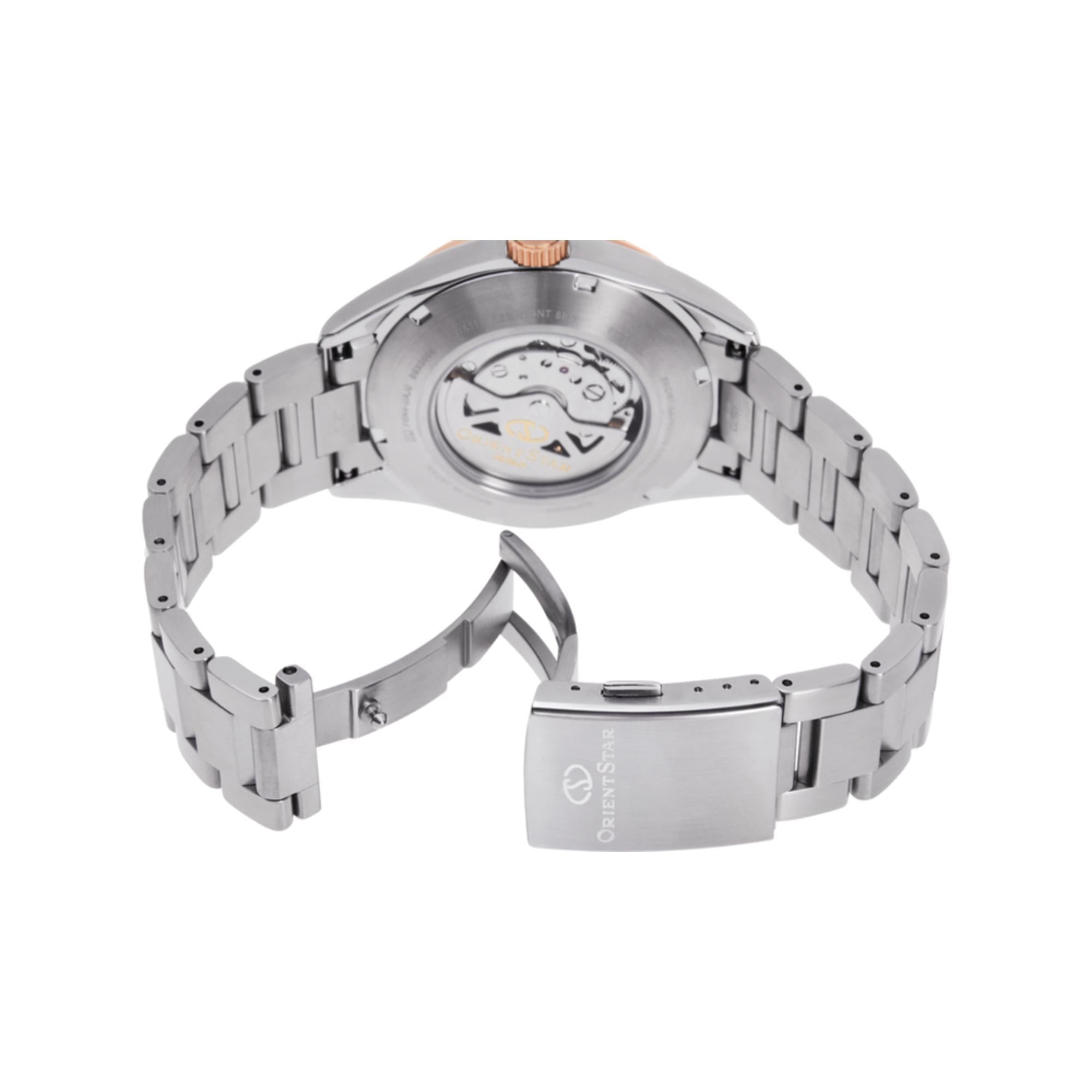 Orient Star Contemporary 42 mm Power Reserve Weißes Zifferblatt Stahl Herren Automatik Uhr RE-AU0401S00B
