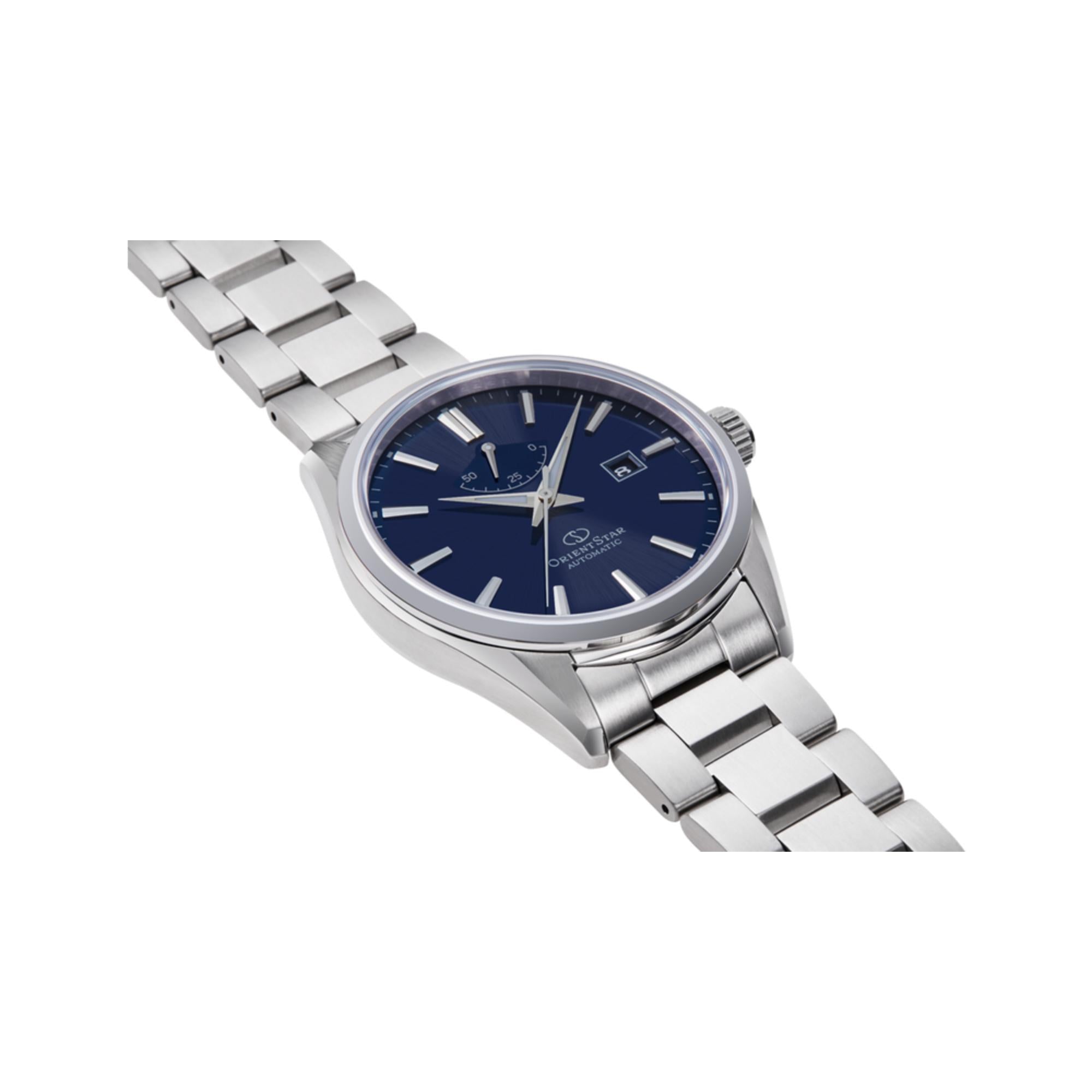 Orient Star Contemporary 42mm Power Reserve Blue Dial Steel Mens Automatic Watch RE-AU0403L00B