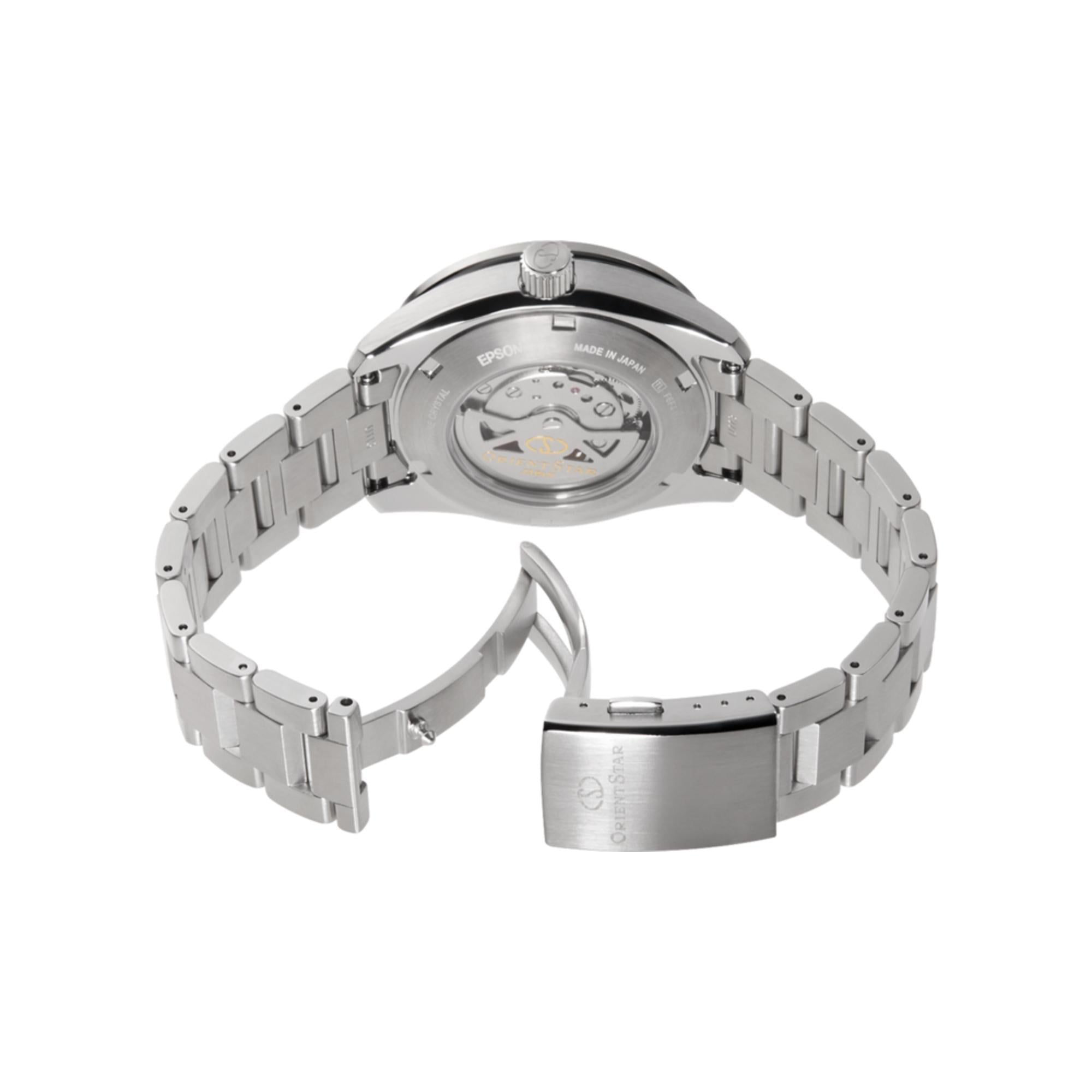 Orient Star Avant-Garde 42 mm Skeleton Silbernes Zifferblatt Stahl Herren Automatik Uhr RE-AV0A02S00B