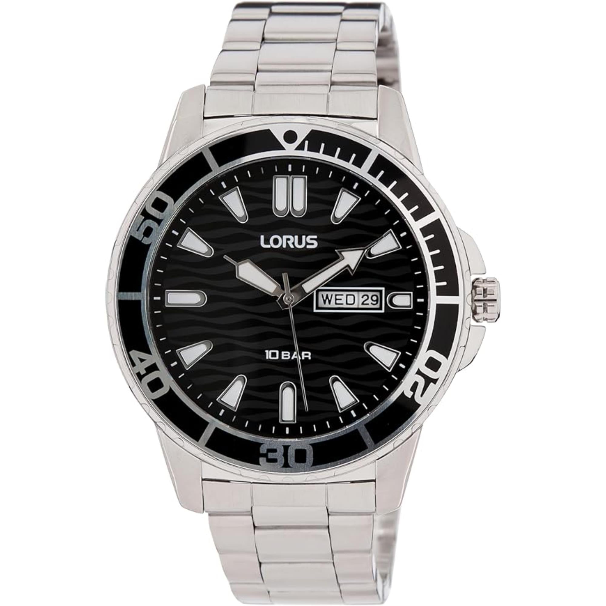 Lorus Quartz Black Dial Steel Strap Men's Watch RH355AX9