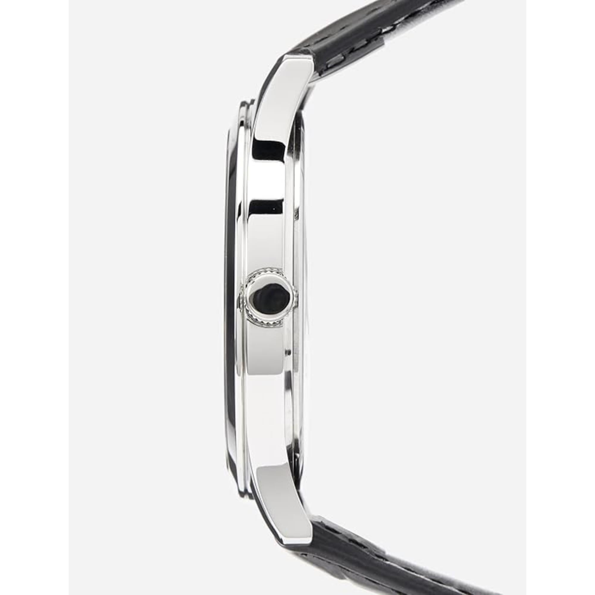 Lorus Herrenarmbanduhr mit schwarzem Lederarmband und schwarzem Zifferblatt RRX71HX9