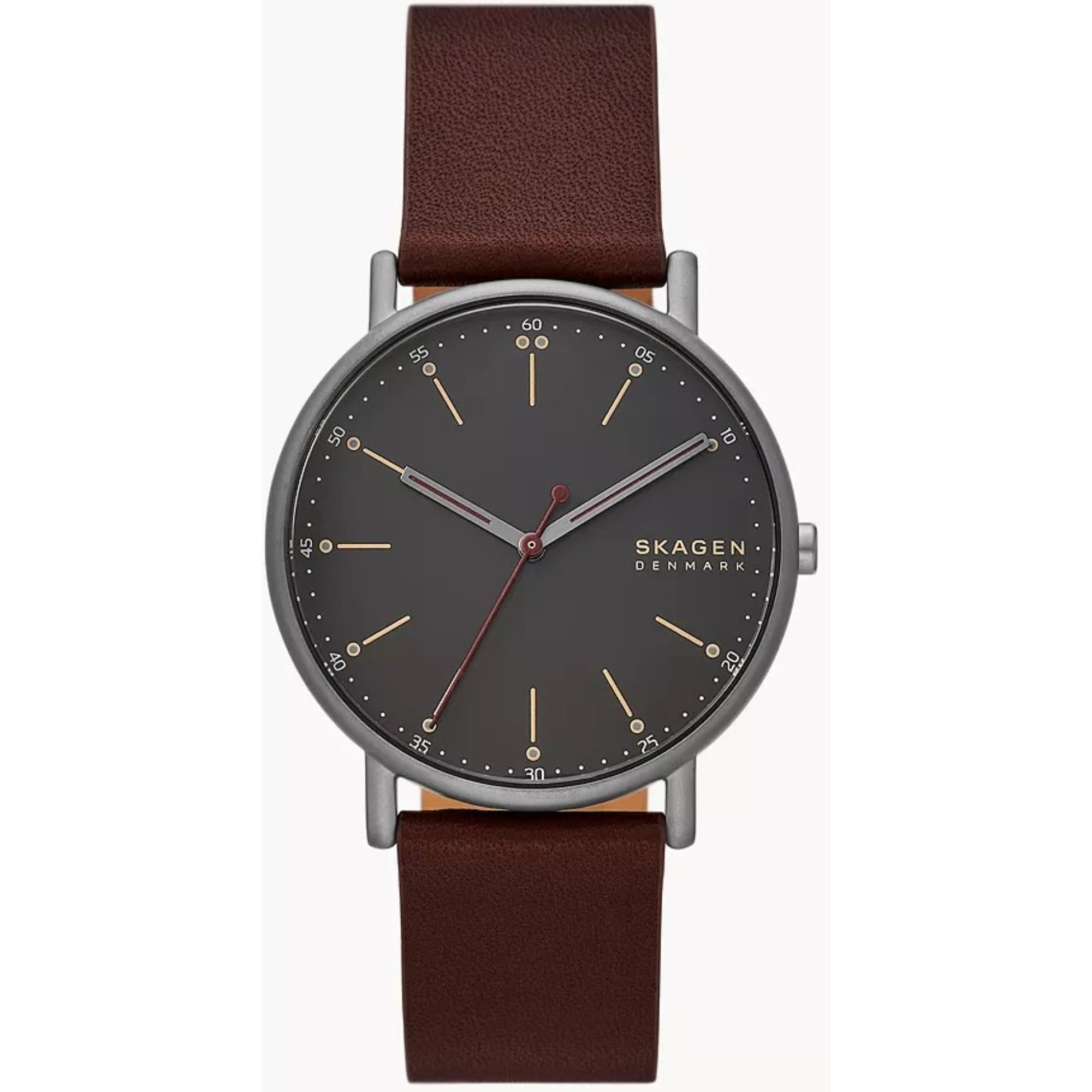 Montre homme Skagen Signatur avec bracelet en cuir bois de cerisier et cadran noir SKW6860