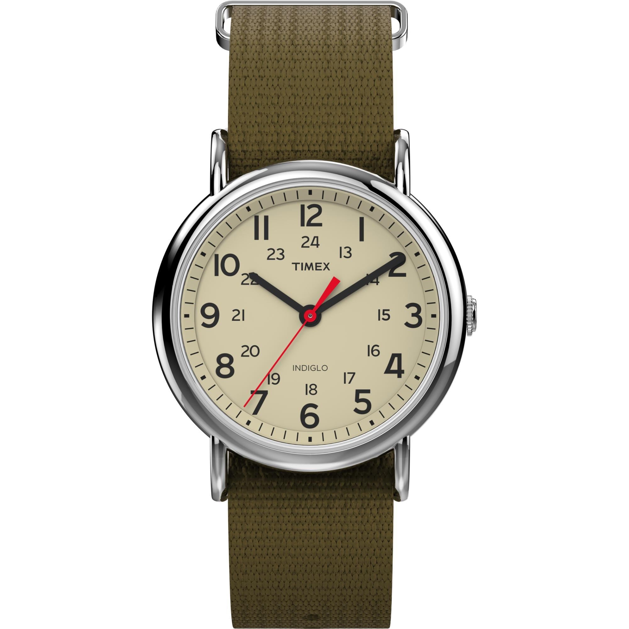 Timex Weekender 38mm Creme Zifferblatt Stoff Herren Quarz Uhr T2N651