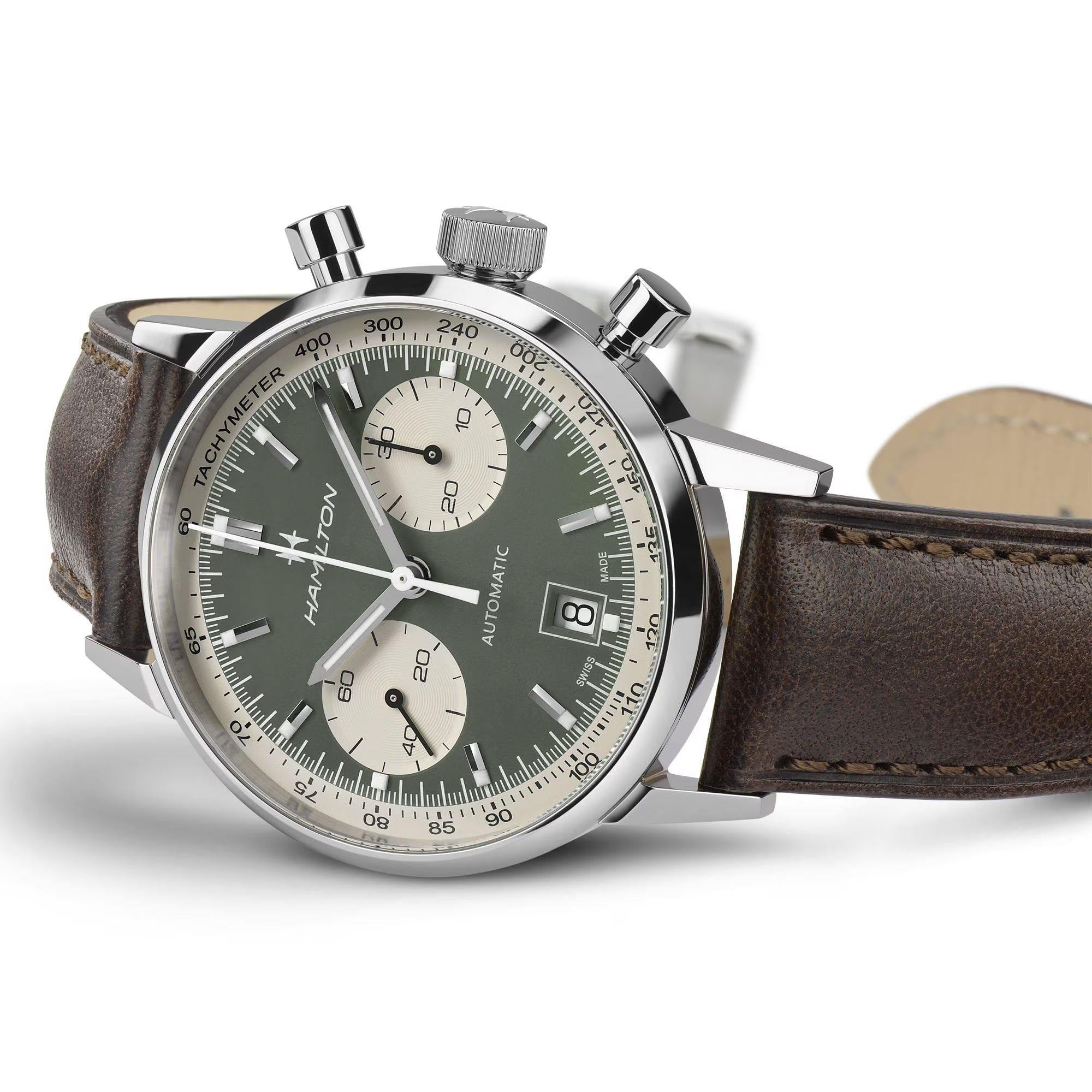Hamilton American Classic 40mm Chronograph Grünes Zifferblatt Leder Herren Automatik Uhr H38416560