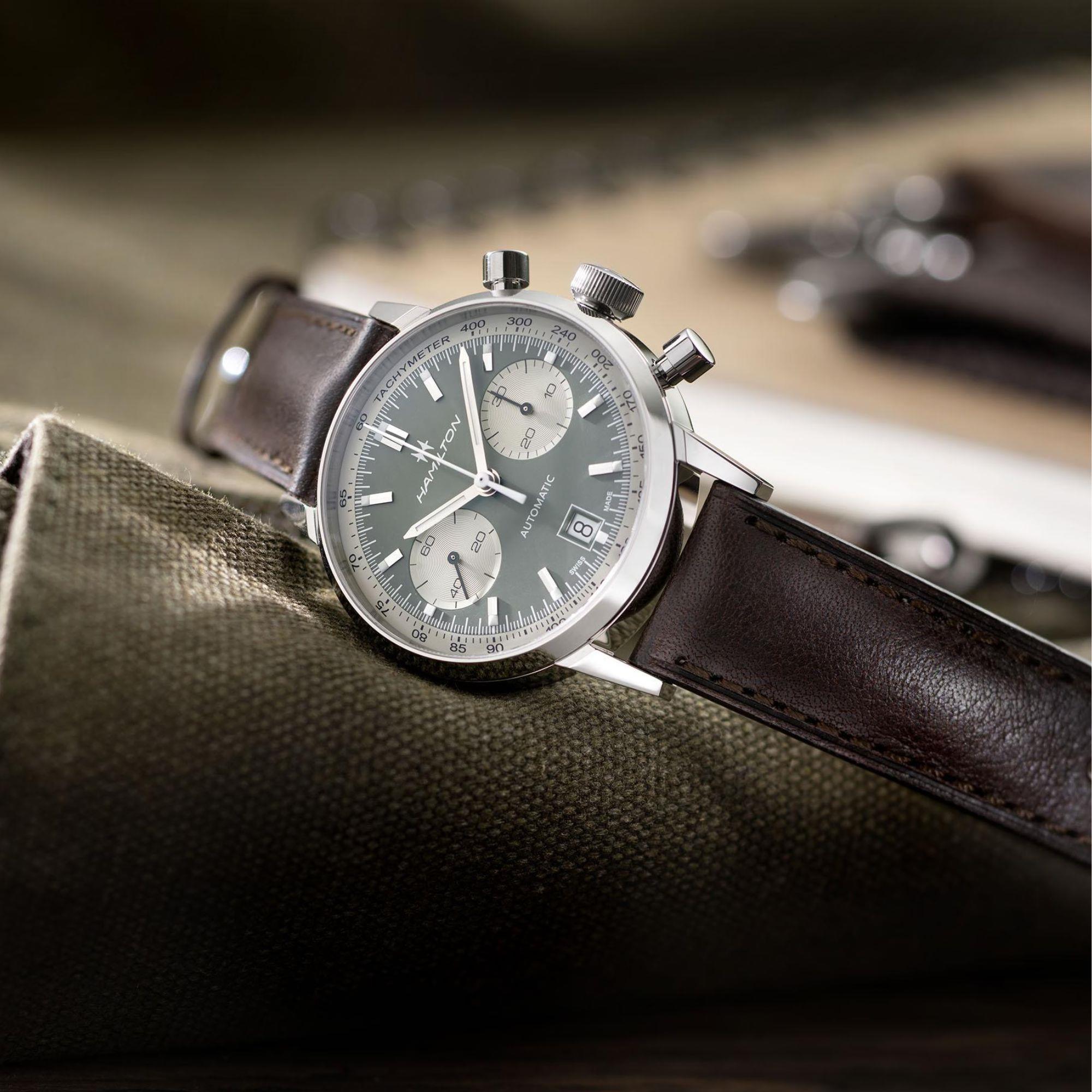 Hamilton American Classic 40mm Chronograph Grünes Zifferblatt Leder Herren Automatik Uhr H38416560