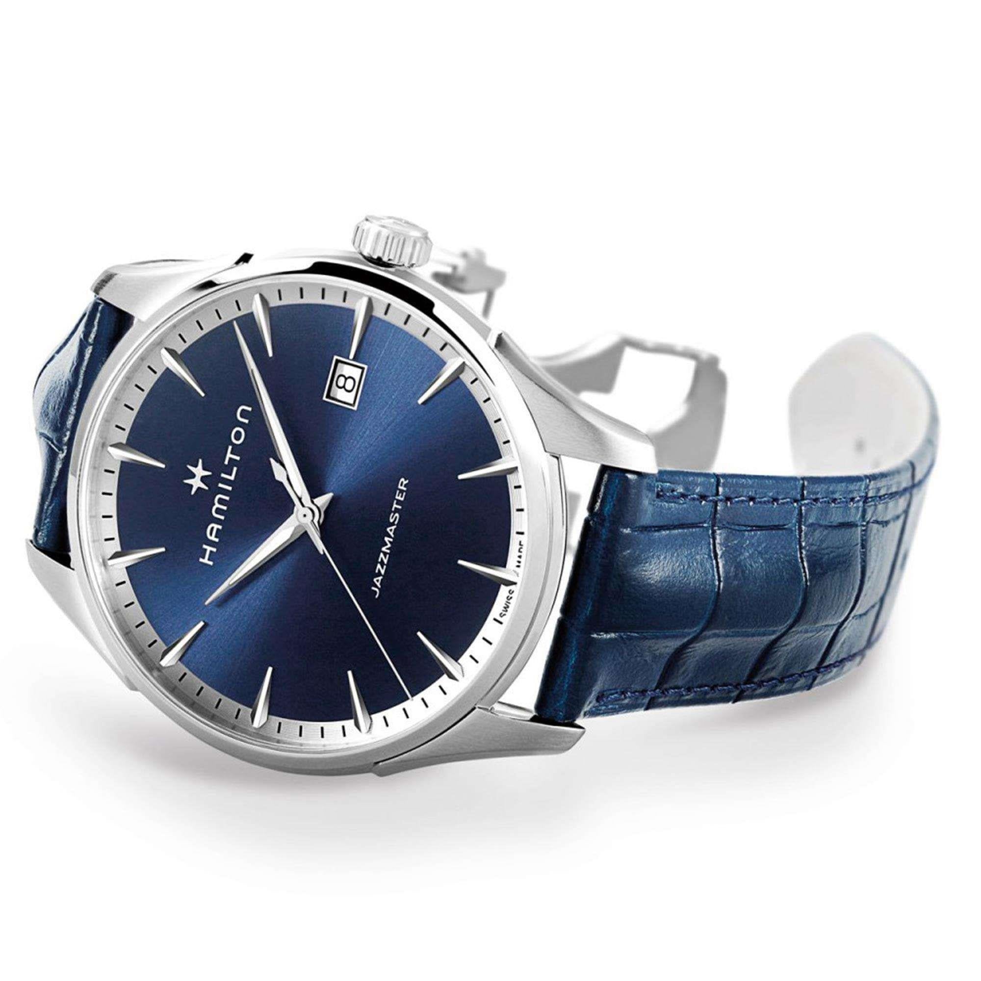 Hamilton Jazzmaster 40mm Blue Dial Leather Mens Quartz Watch H32451641