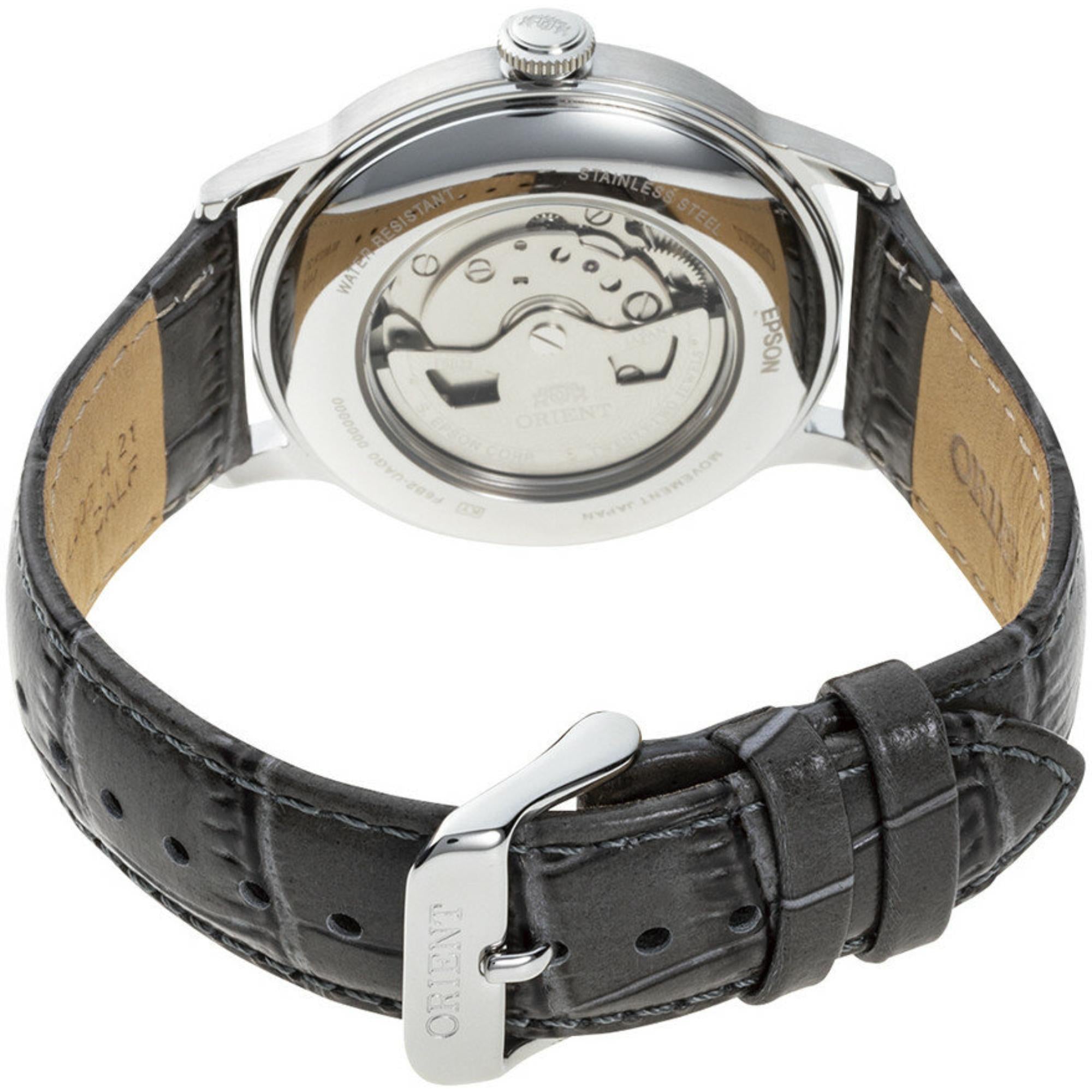 Orient Bambino RA-AK0704N30B grey leather strap detail