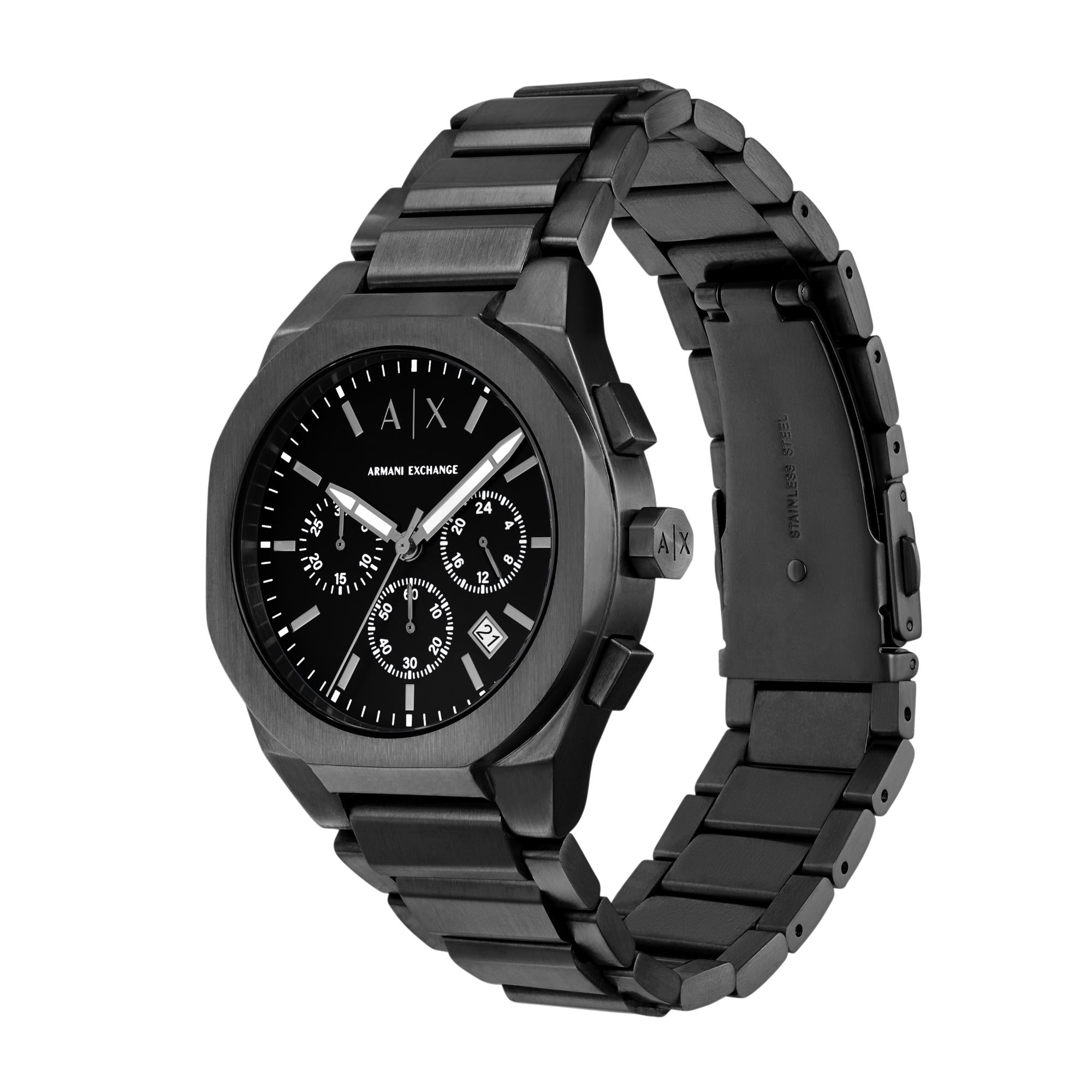 Armani Exchange Sync 42mm Chronograph Black Dial Steel Mens Quartz Watch AX4183