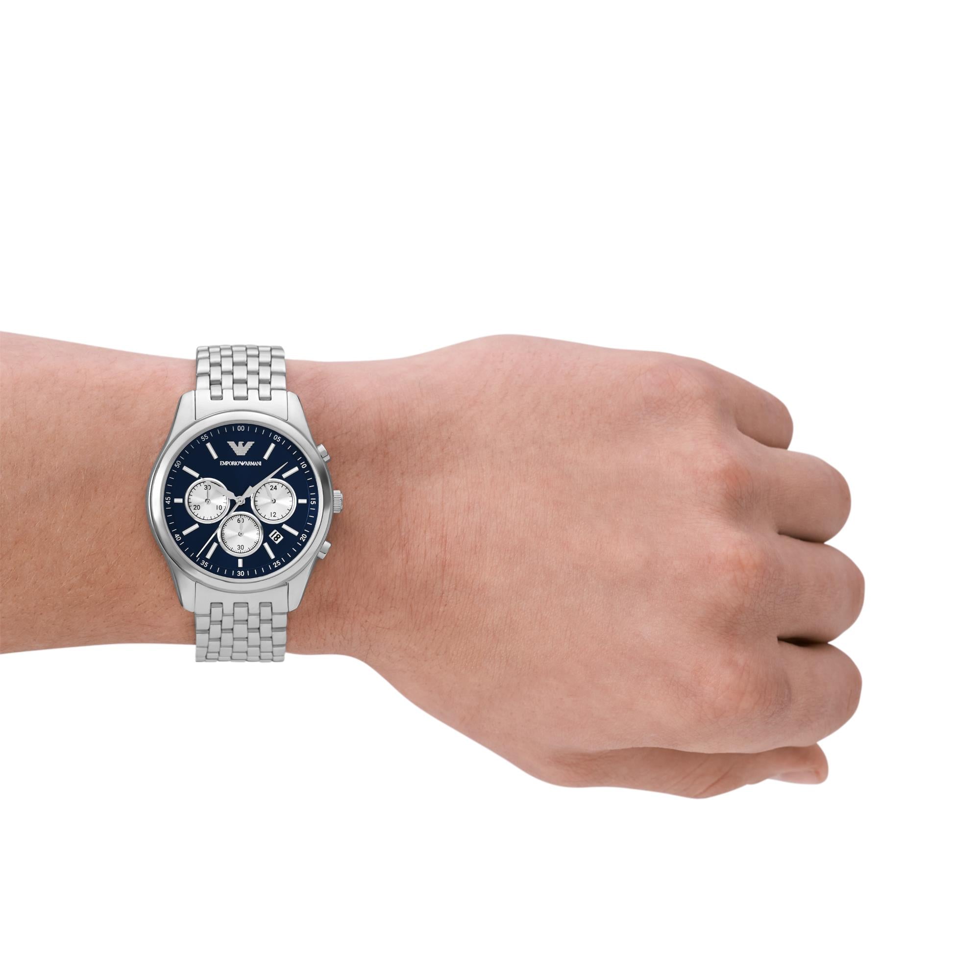 Emporio Armani Antonio 41mm Chronograph Blue Dial Steel Mens Quartz Watch AR11582