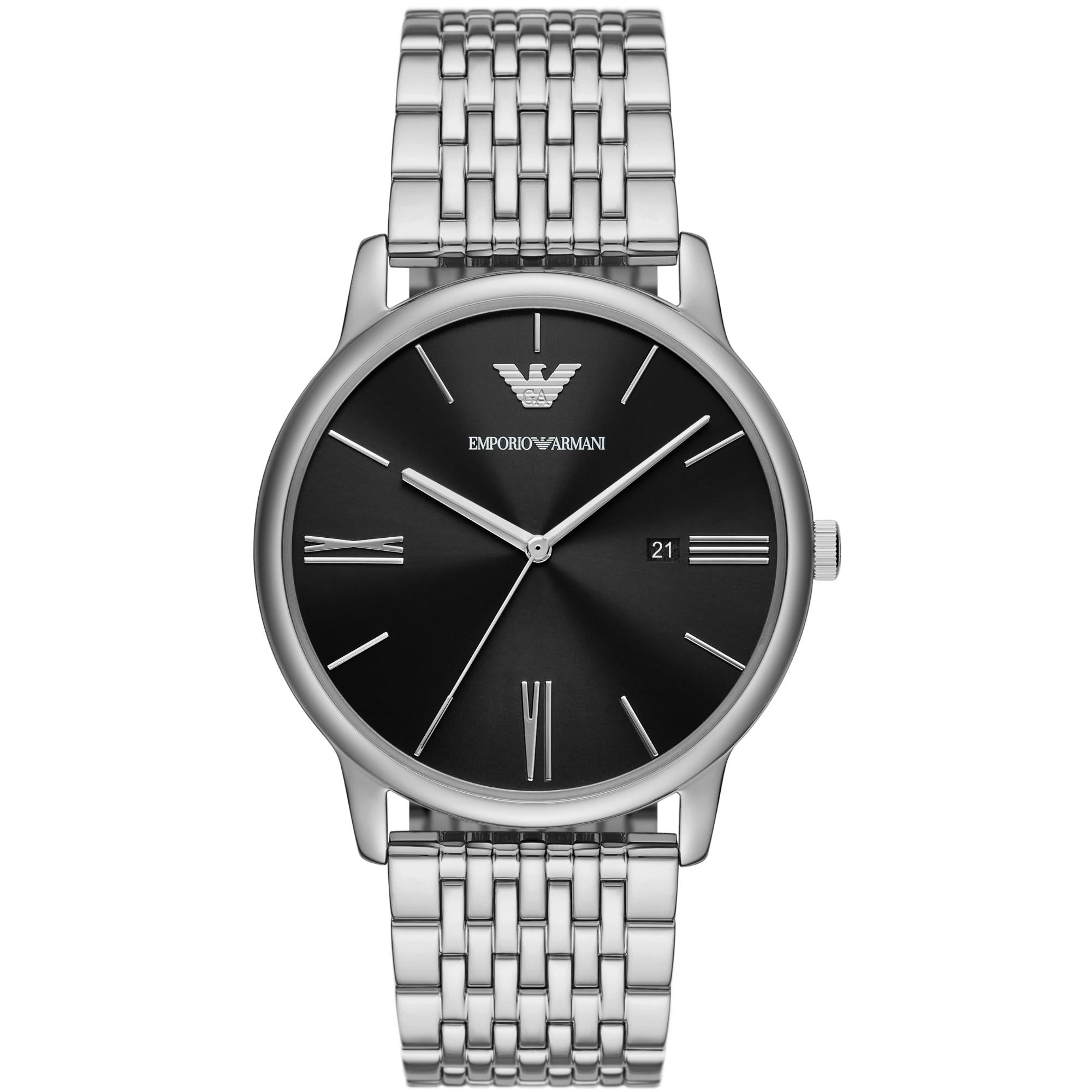Emporio Armani Minimalist 42mm Black Dial Steel Mens Quartz Watch AR11600
