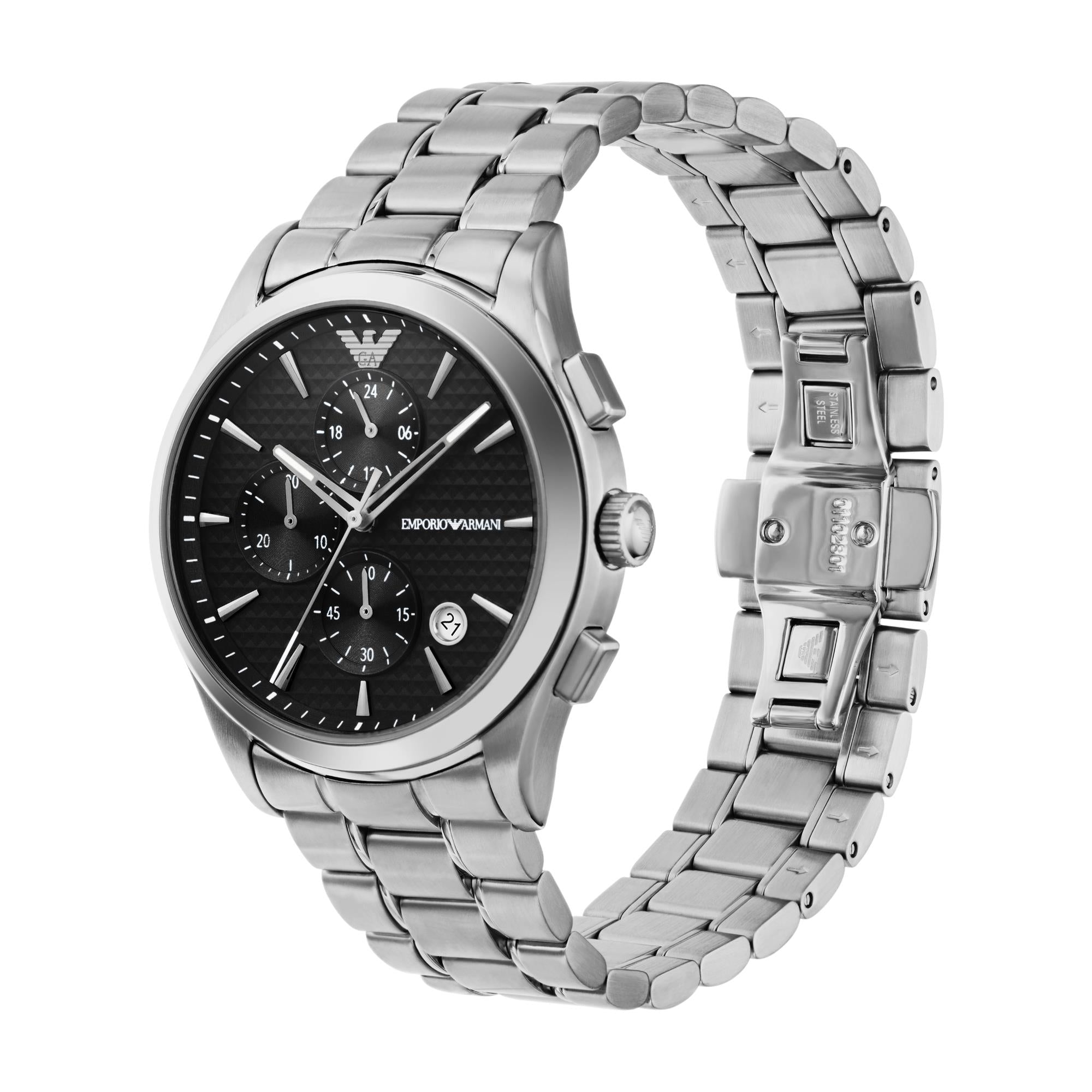 Emporio Armani Paolo 42mm Chronograph Black Dial Steel Mens Quartz Watch AR11602
