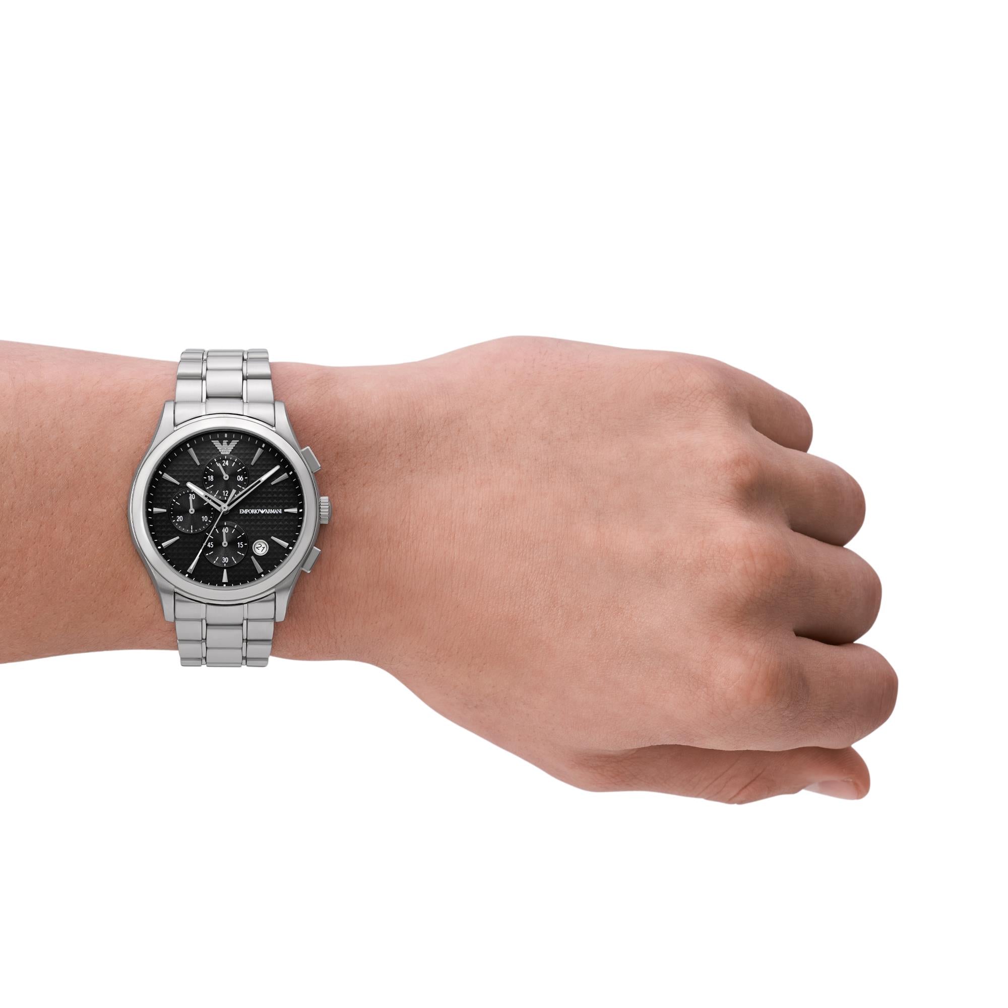 Emporio Armani Paolo 42mm Chronograph Black Dial Steel Mens Quartz Watch AR11602