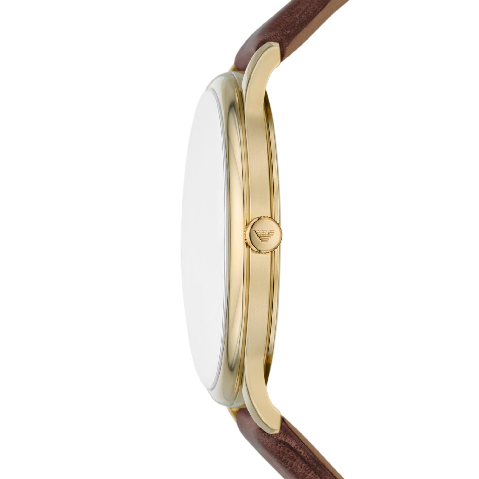 Emporio Armani Minimalist 42mm Champagner Zifferblatt Leder Herren Quarz Uhr AR11610