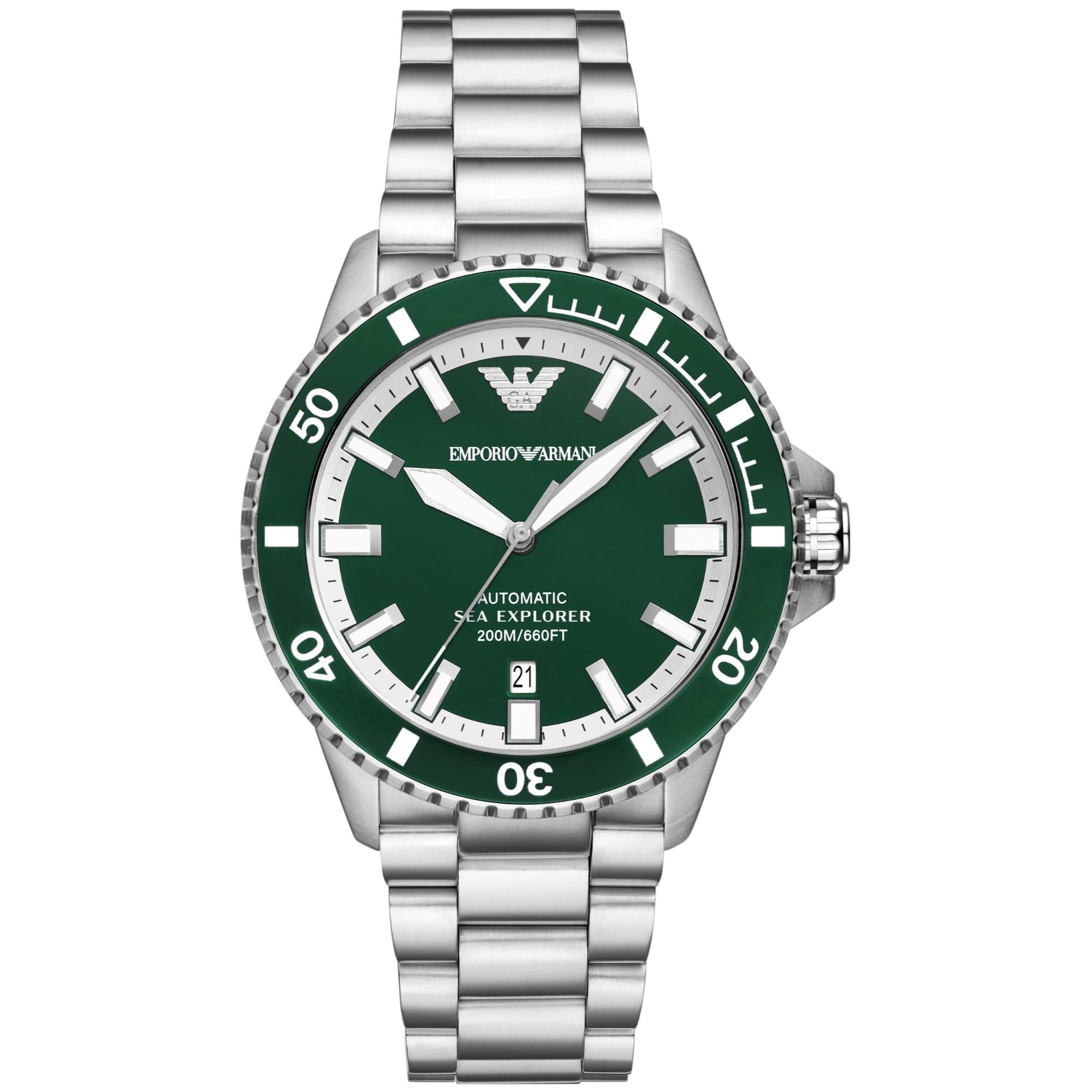 Emporio Armani Sea Explorer 42mm Green Dial Steel Mens Quartz Watch AR60080