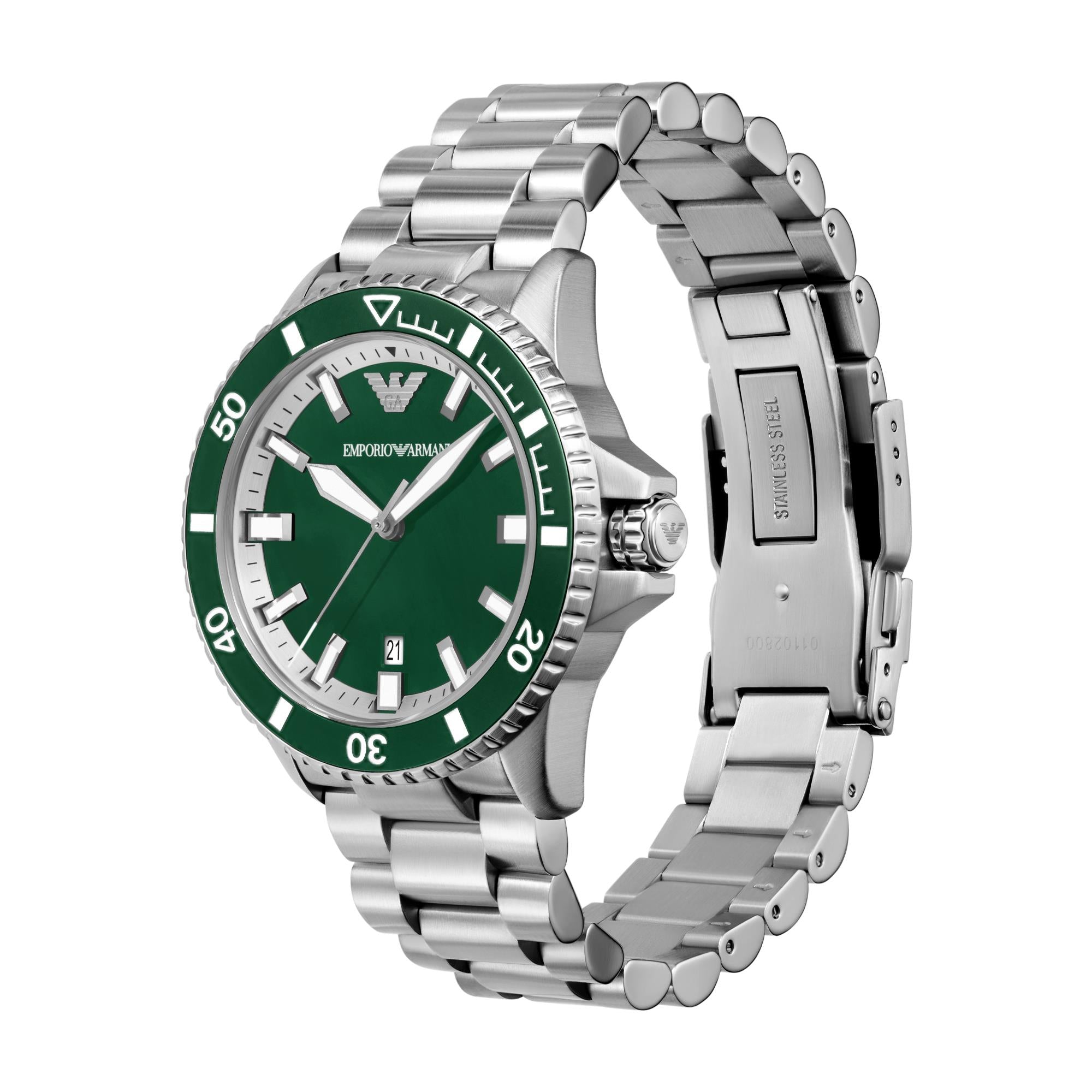 Emporio Armani Sea Explorer 42mm Green Dial Steel Mens Quartz Watch AR60080