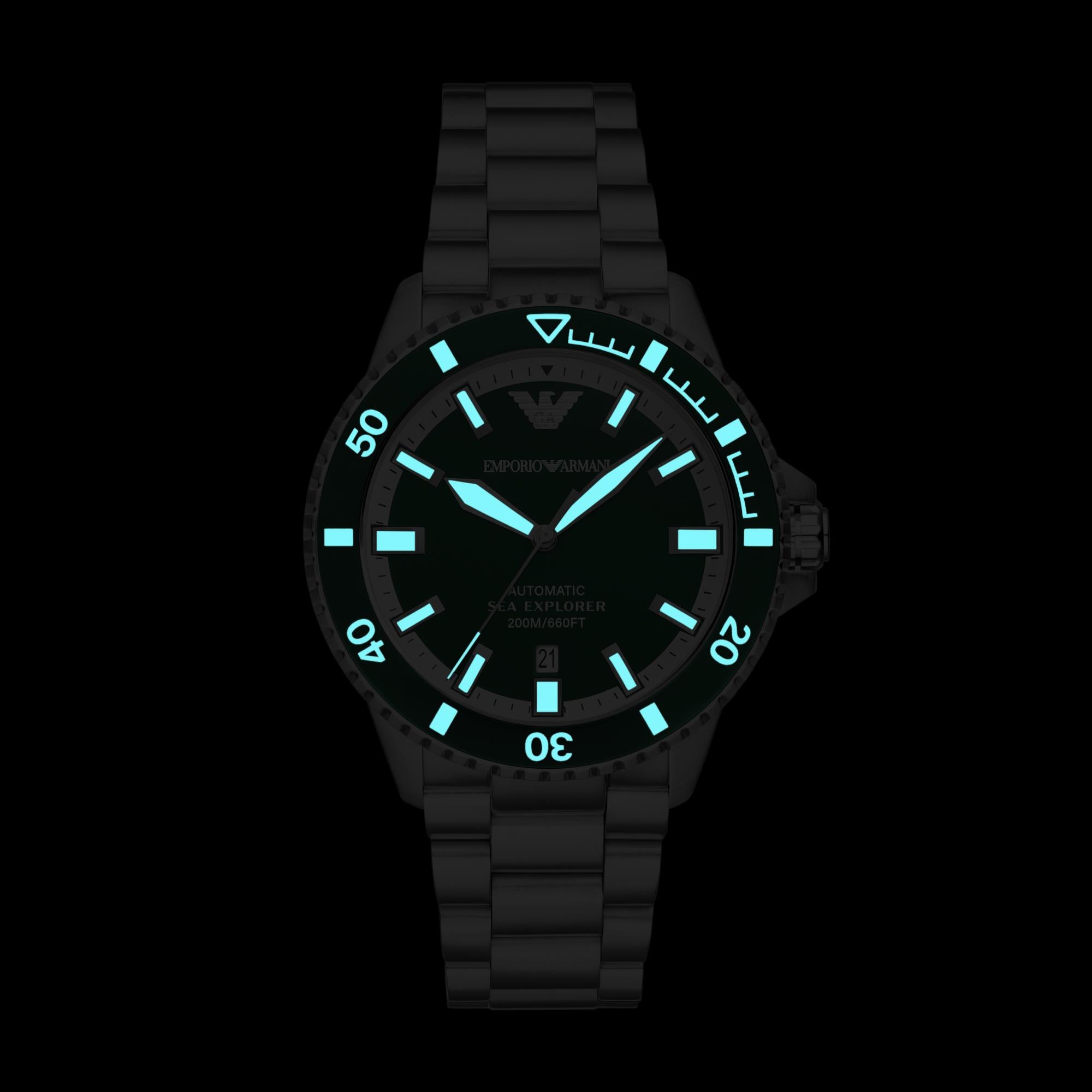 Emporio Armani Sea Explorer 42mm Green Dial Steel Mens Quartz Watch AR60080