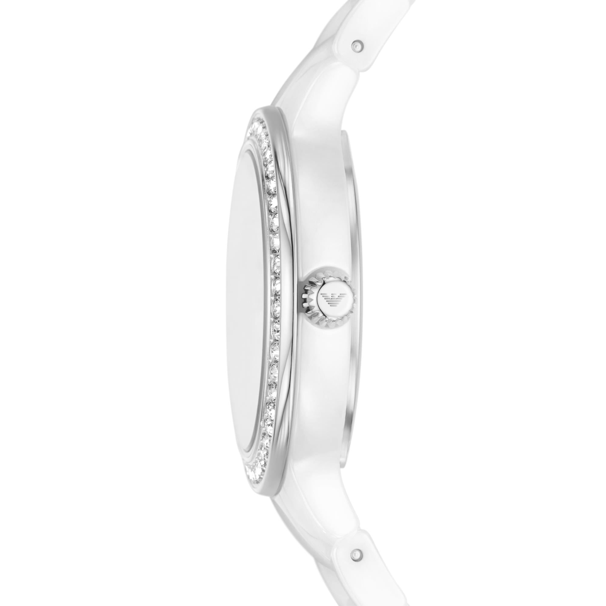 Emporio Armani Cleo 32mm  Silver Dial Ceramic Ladies Quartz Watch AR70013
