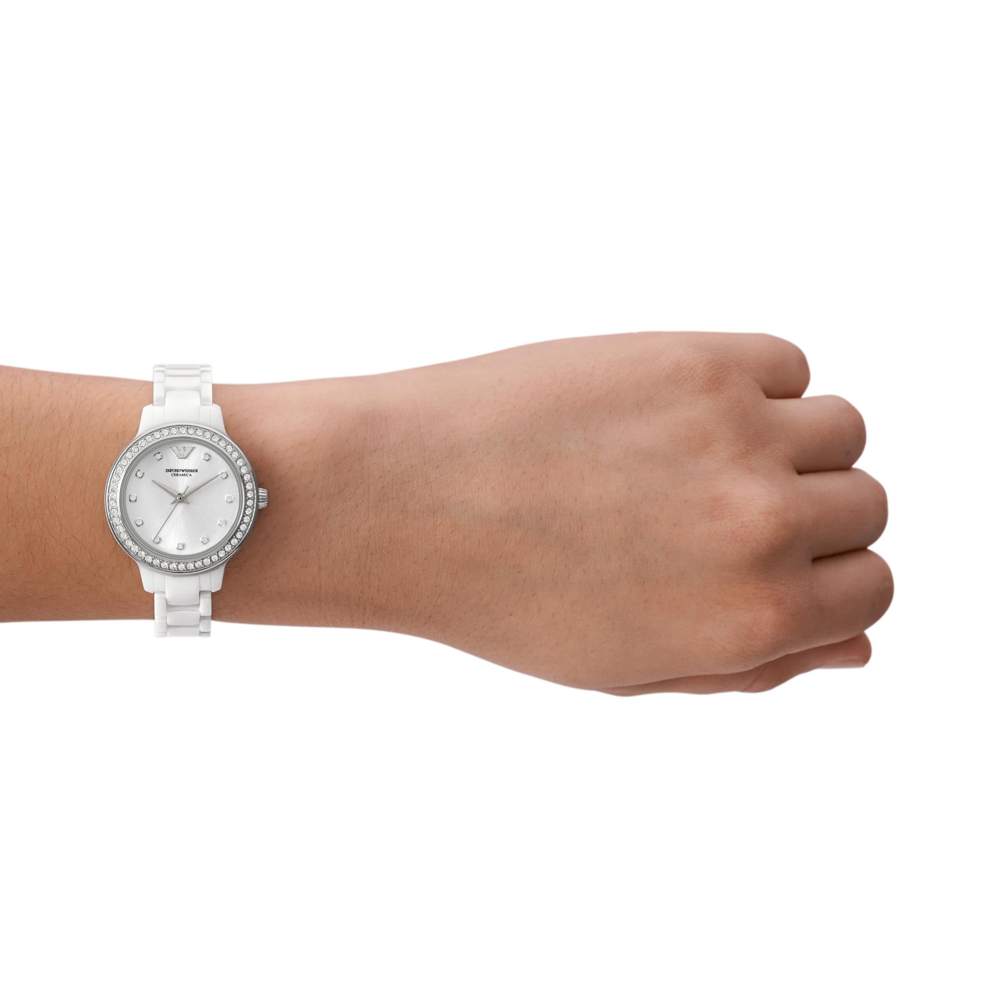 Emporio Armani Cleo 32mm  Silver Dial Ceramic Ladies Quartz Watch AR70013