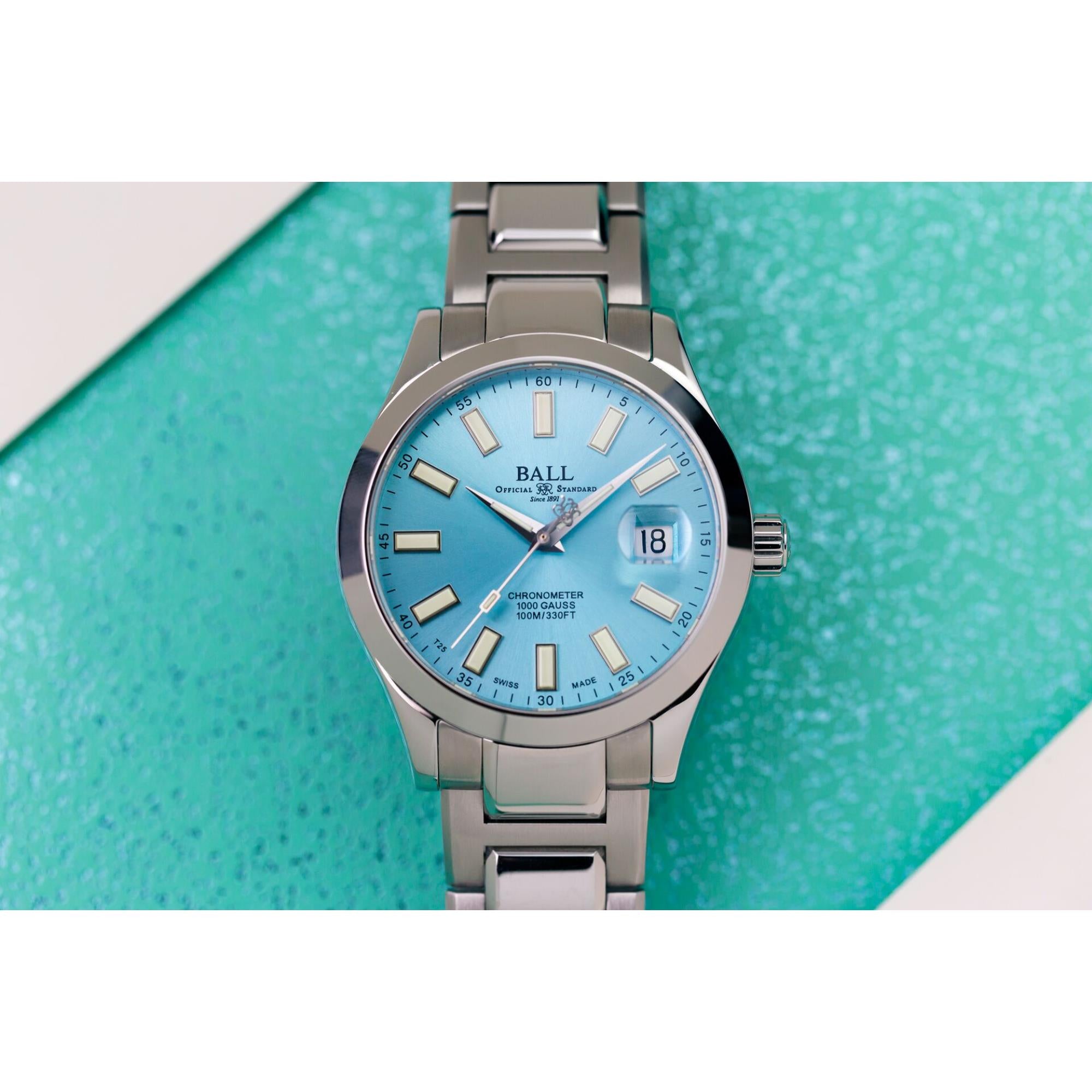 BALL Engineer III Marvelight Chronometer Eisblaues Zifferblatt Edelstahl Herren Uhr NM9026C-S6CJ-IBE