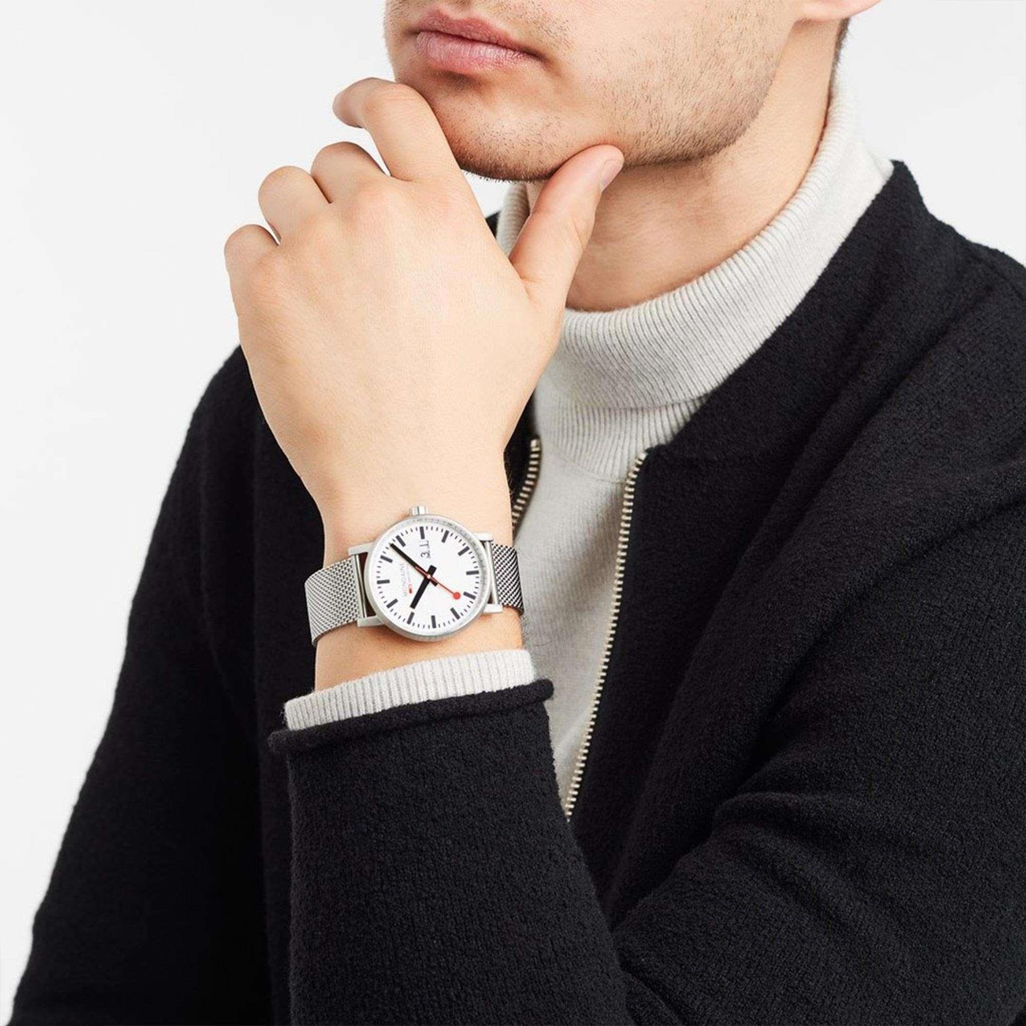 Mondaine evo2 Big Stainless Steel Case Stainless Steel Mesh Bracelet White Dial Men's Watch MSE.40210.SM