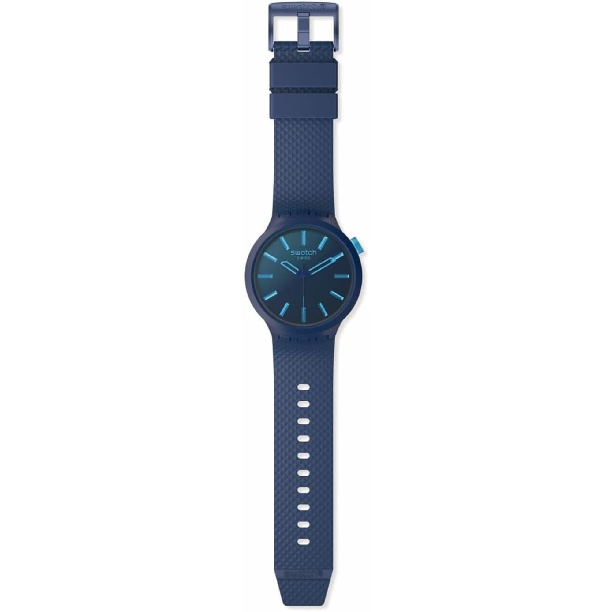 Swatch Big Bold Indigo Glow Blaues Zifferblatt Silikonarmband Uhr SB05N113