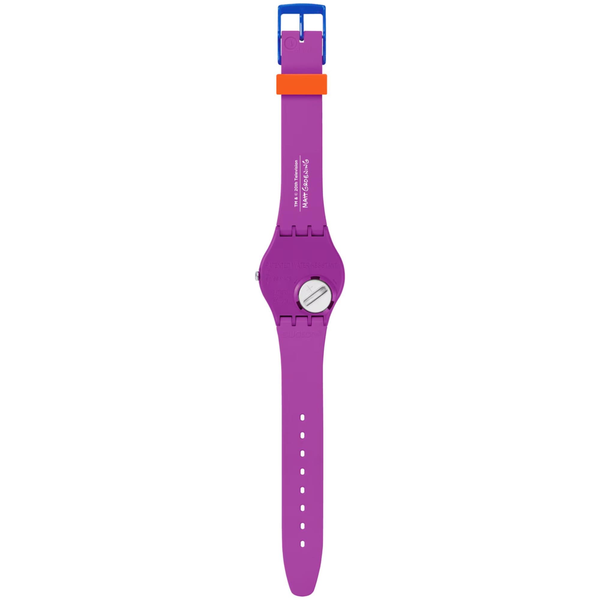 Swatch Simpsons Lisa Class Act Purple Dial Silicone Strap Watch SO28Z118