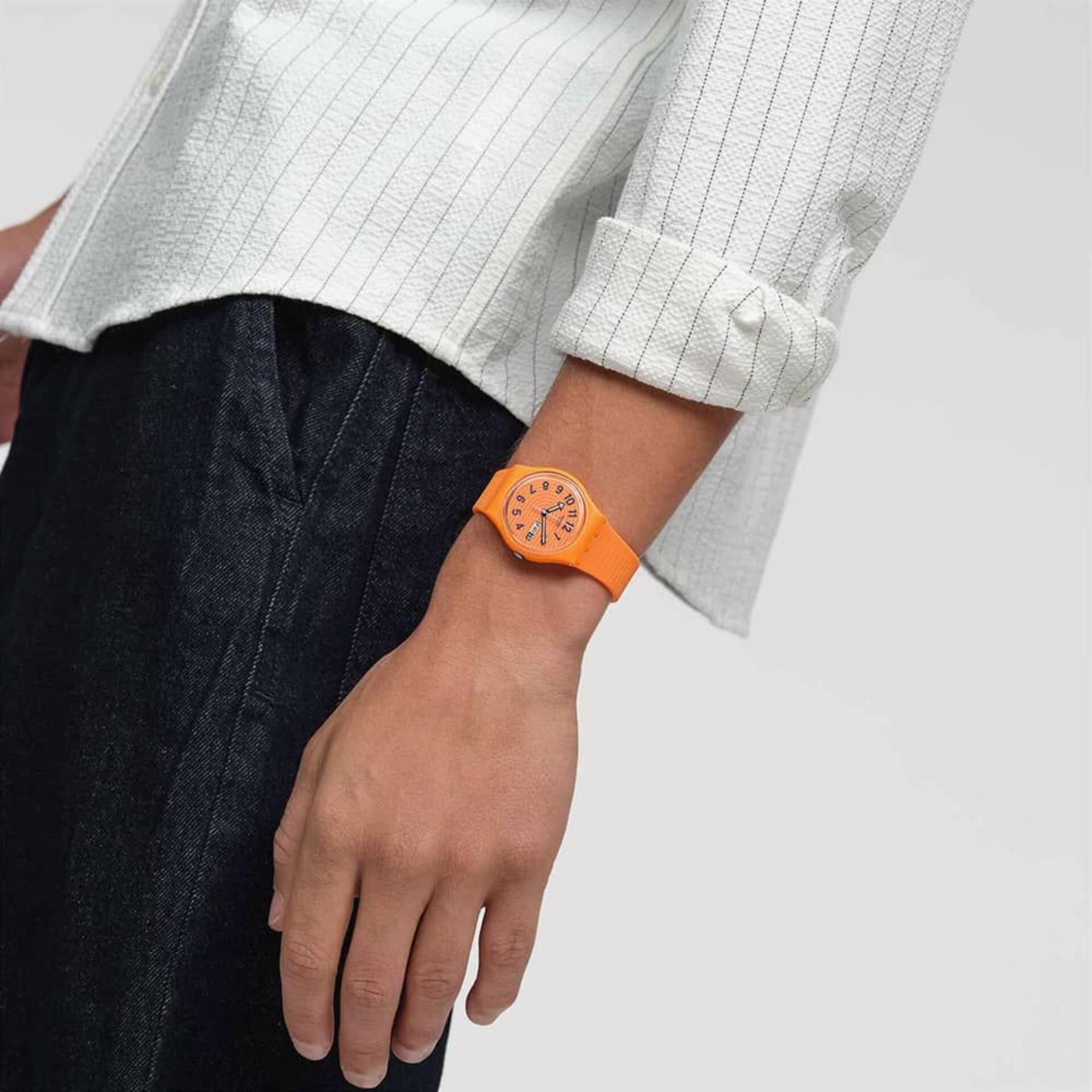 Swatch Trendy Lines In Siena Oranges Zifferblatt Silikonarmband Uhr SO28O703