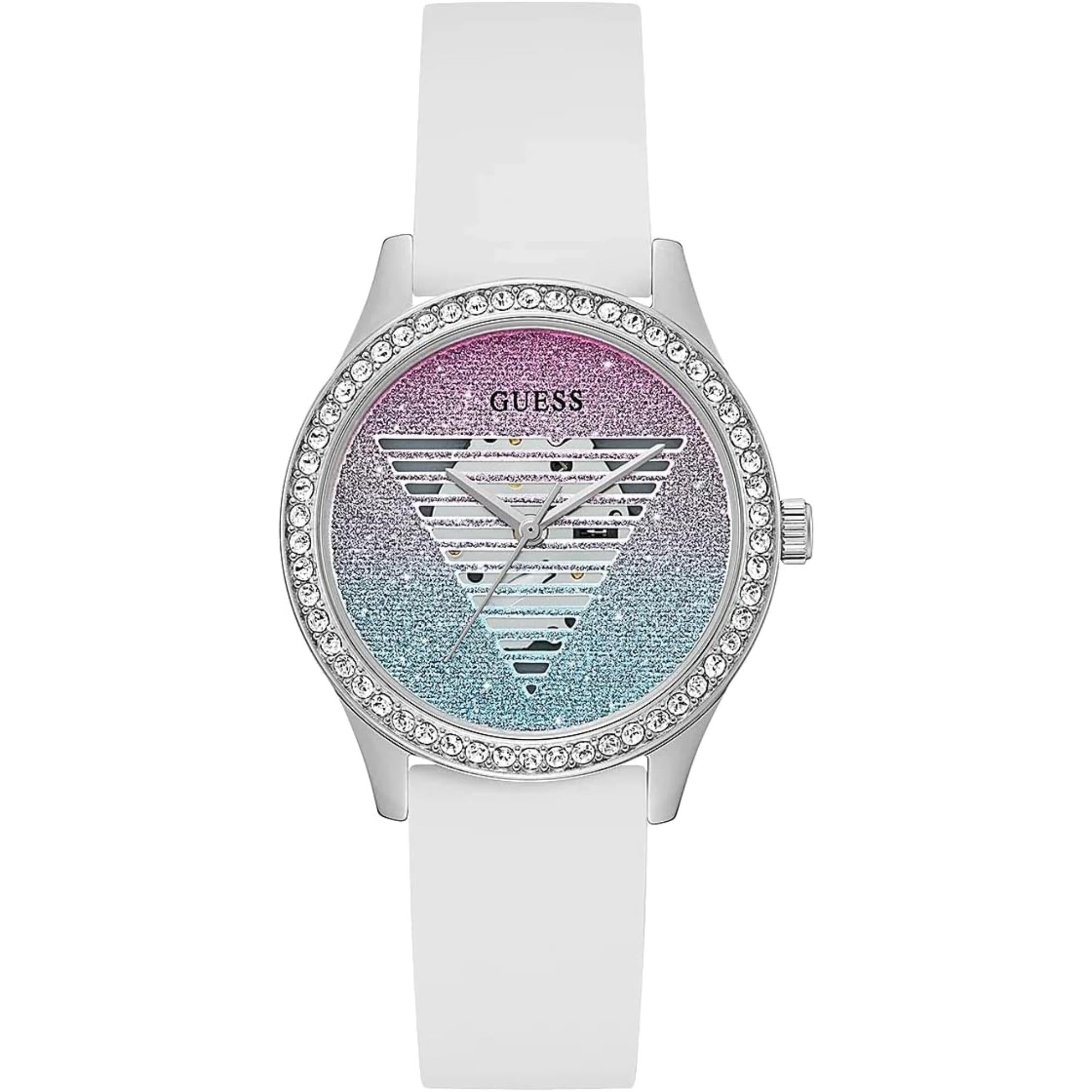 Guess Glitzernde blaue Silikonarmband Damen Uhr GW0530L5