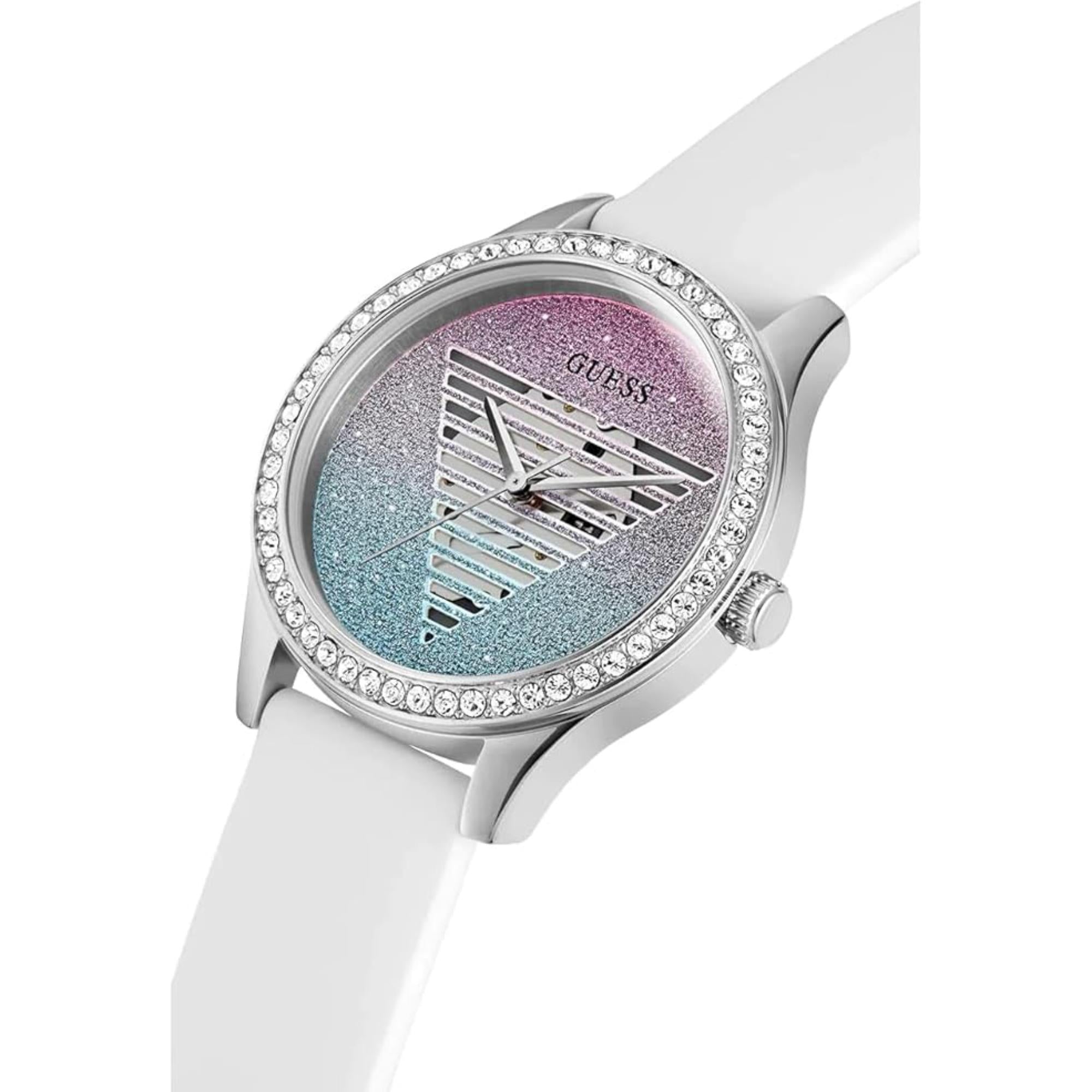 Guess Glitzernde blaue Silikonarmband Damen Uhr GW0530L5