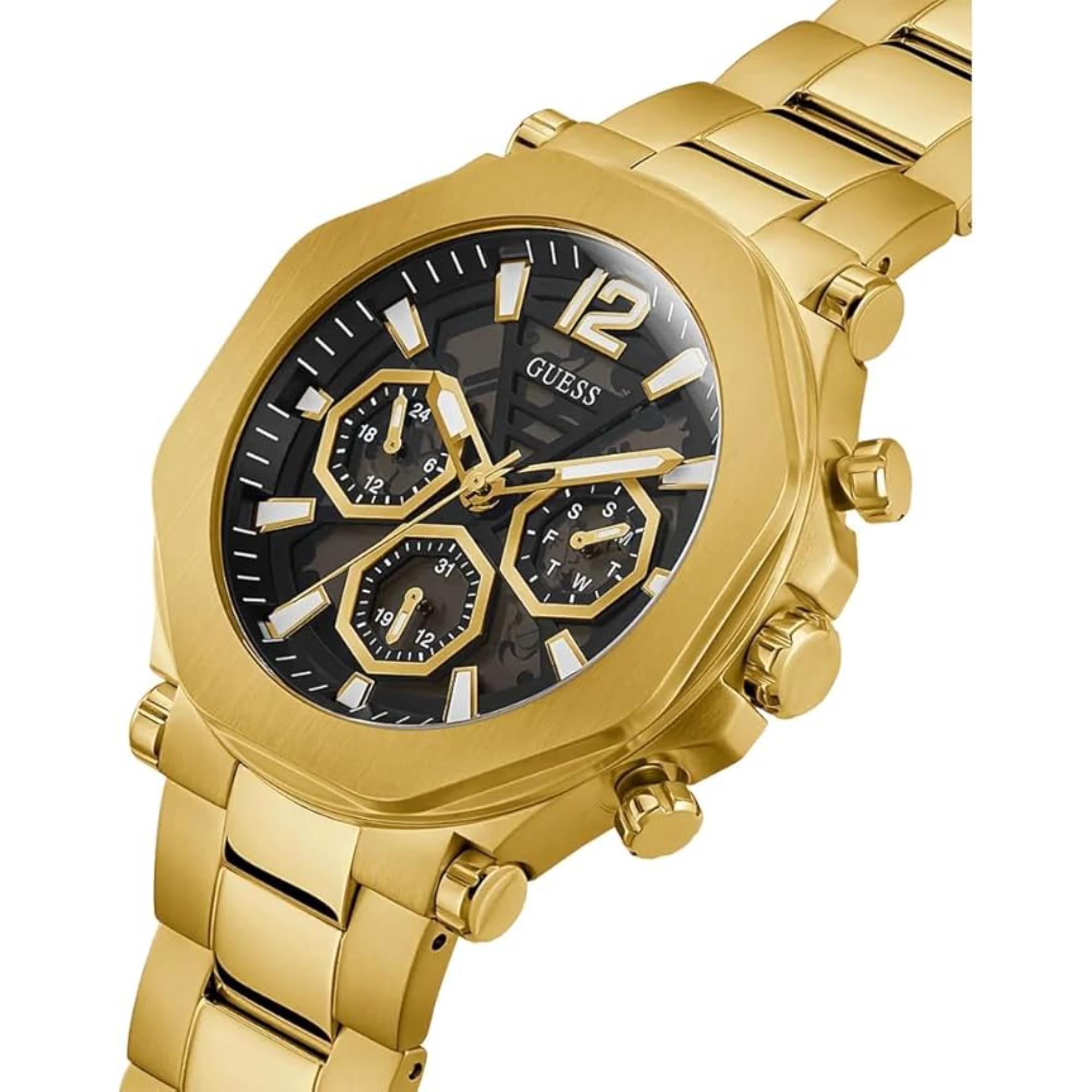 Guess Men's Black Dial Gold Tone Stainless Watch GW0539G2
