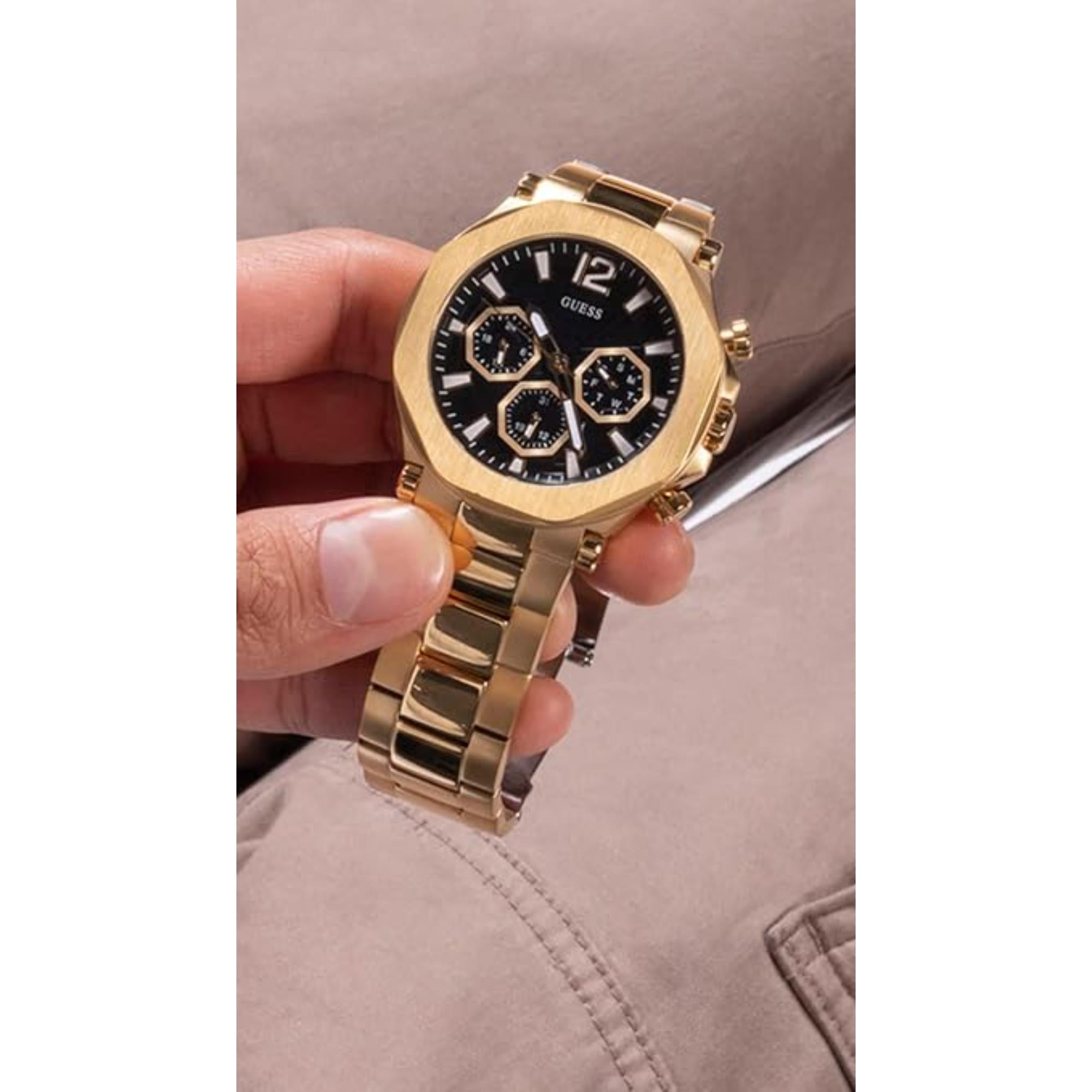 Guess Men's Black Dial Gold Tone Stainless Watch GW0539G2