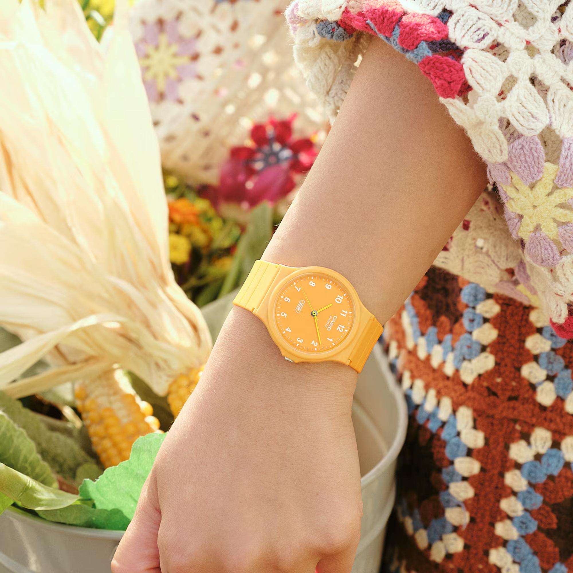 Casio Timeless Classic Analog Orange Dial Resin Strap Watch MQ-24B-9BEF