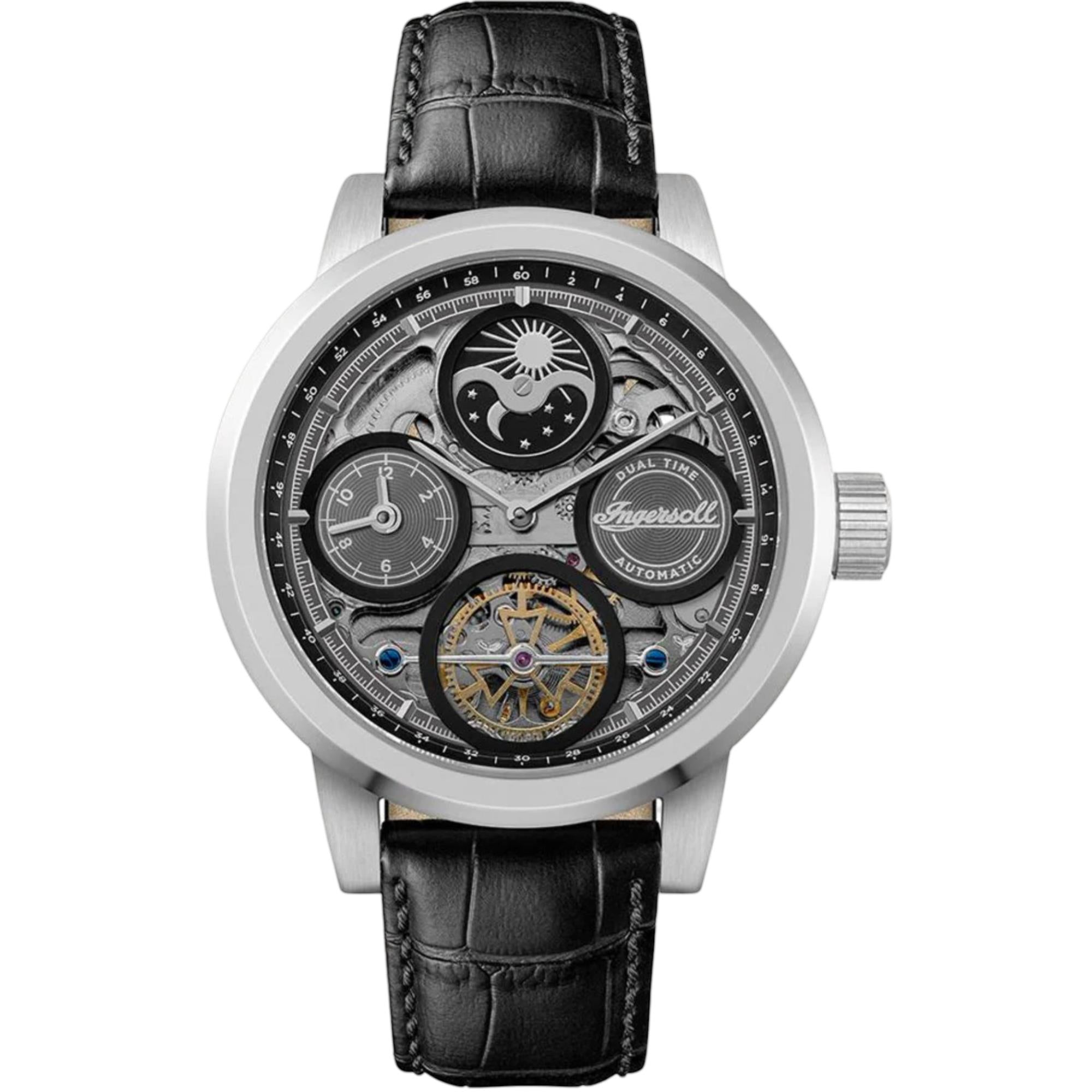Ingersoll 1892 The Arc Automatik Herren Uhr Schwarzes Lederarmband 1I1600