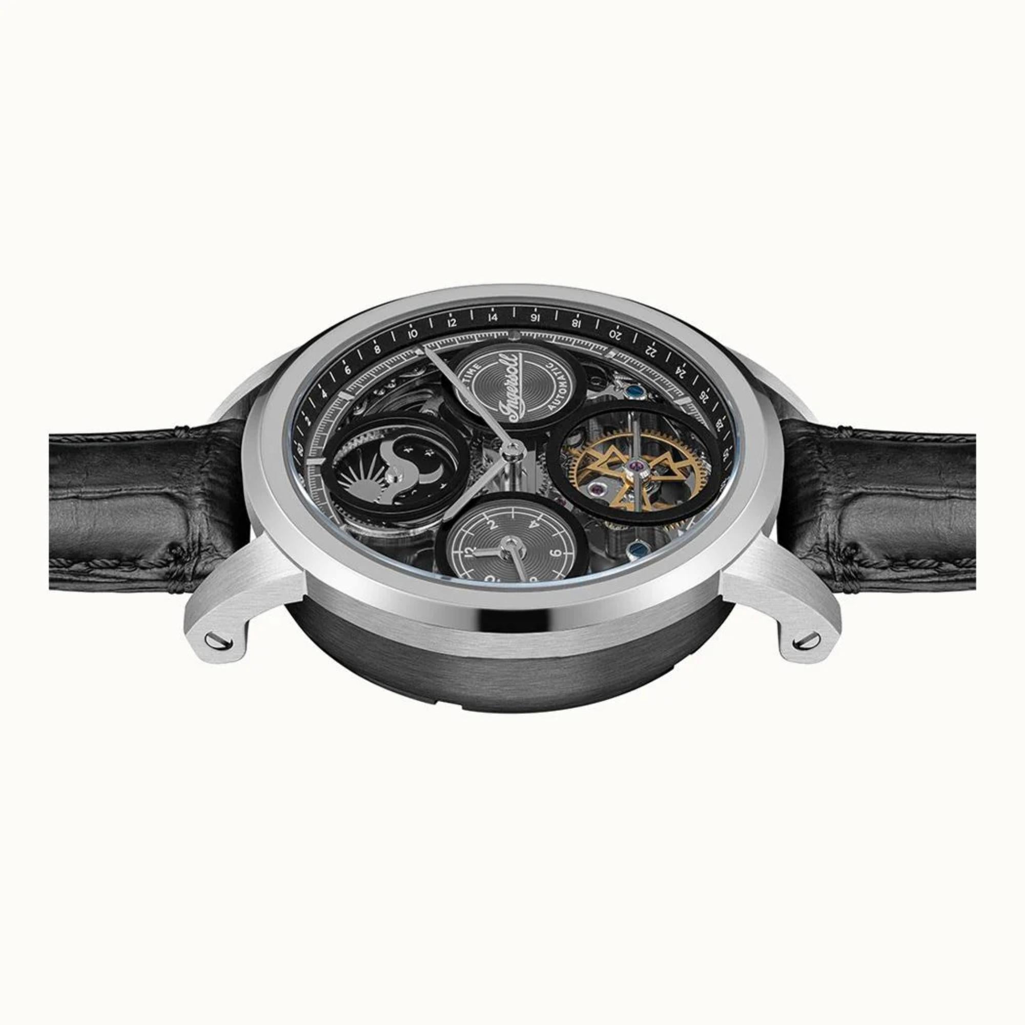 Ingersoll 1892 The Arc Automatik Herren Uhr Schwarzes Lederarmband 1I1600