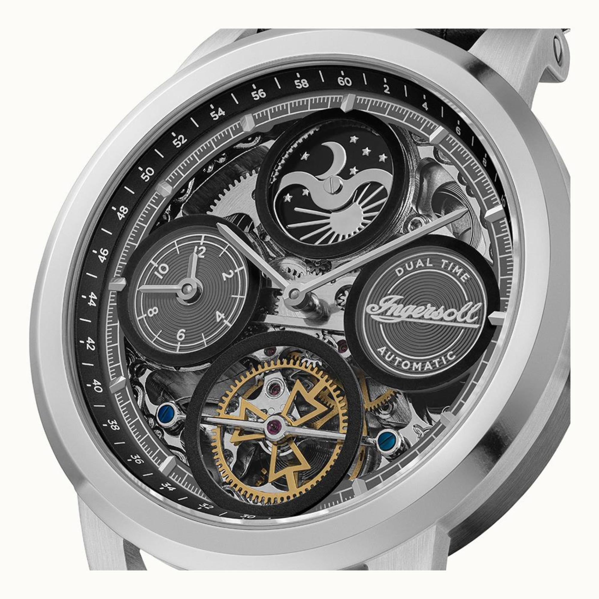 Ingersoll 1892 The Arc Automatik Herren Uhr Schwarzes Lederarmband 1I1600