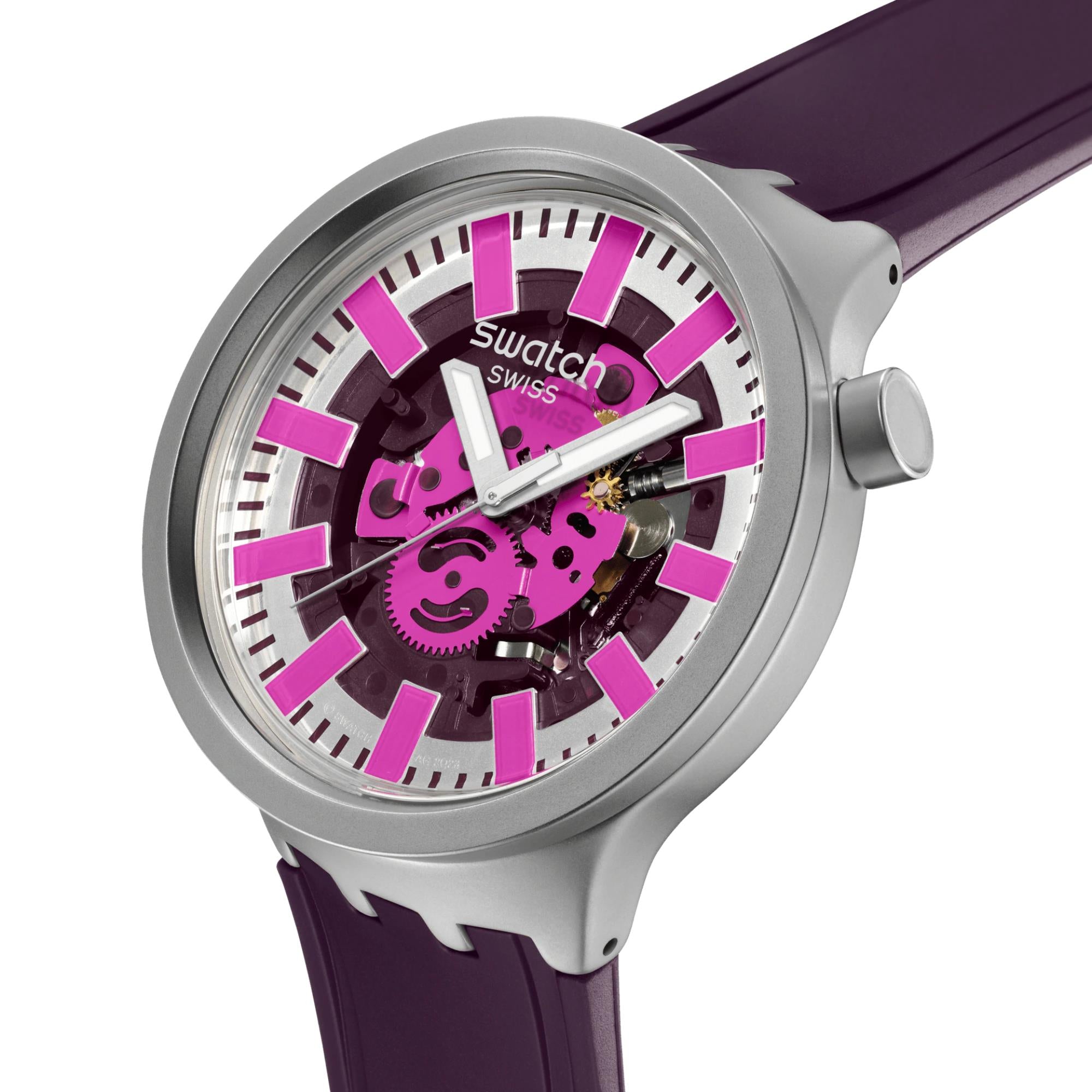 Swatch Audacious Acai Grey Dial Rubber Watch SB07S120