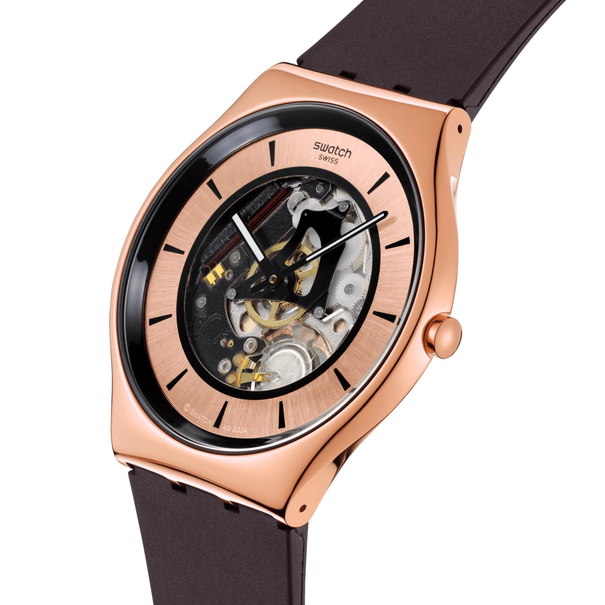 Swatch Copper Flame Pink Dial Silicone Watch SS07G107