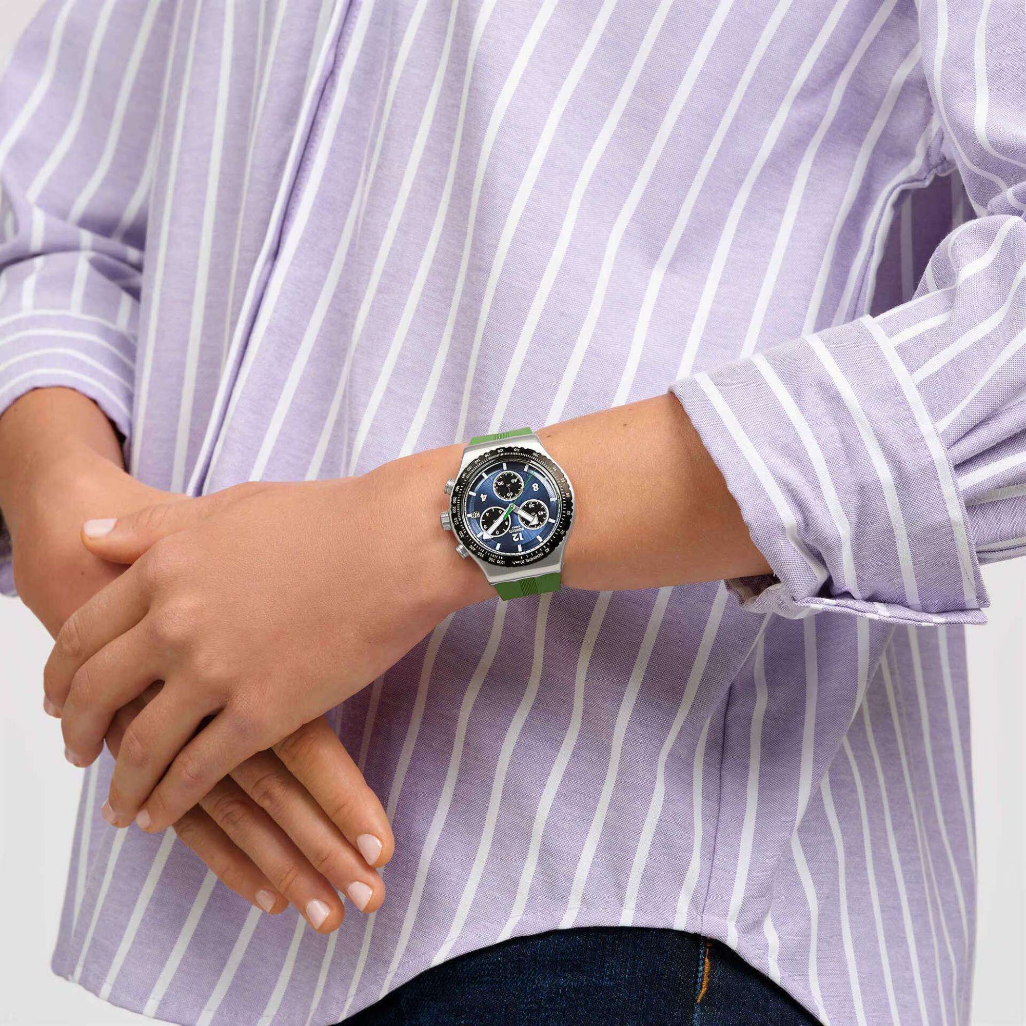 Swatch Dusk Thru The Leaves Blue Dial Silicone Watch YVS531