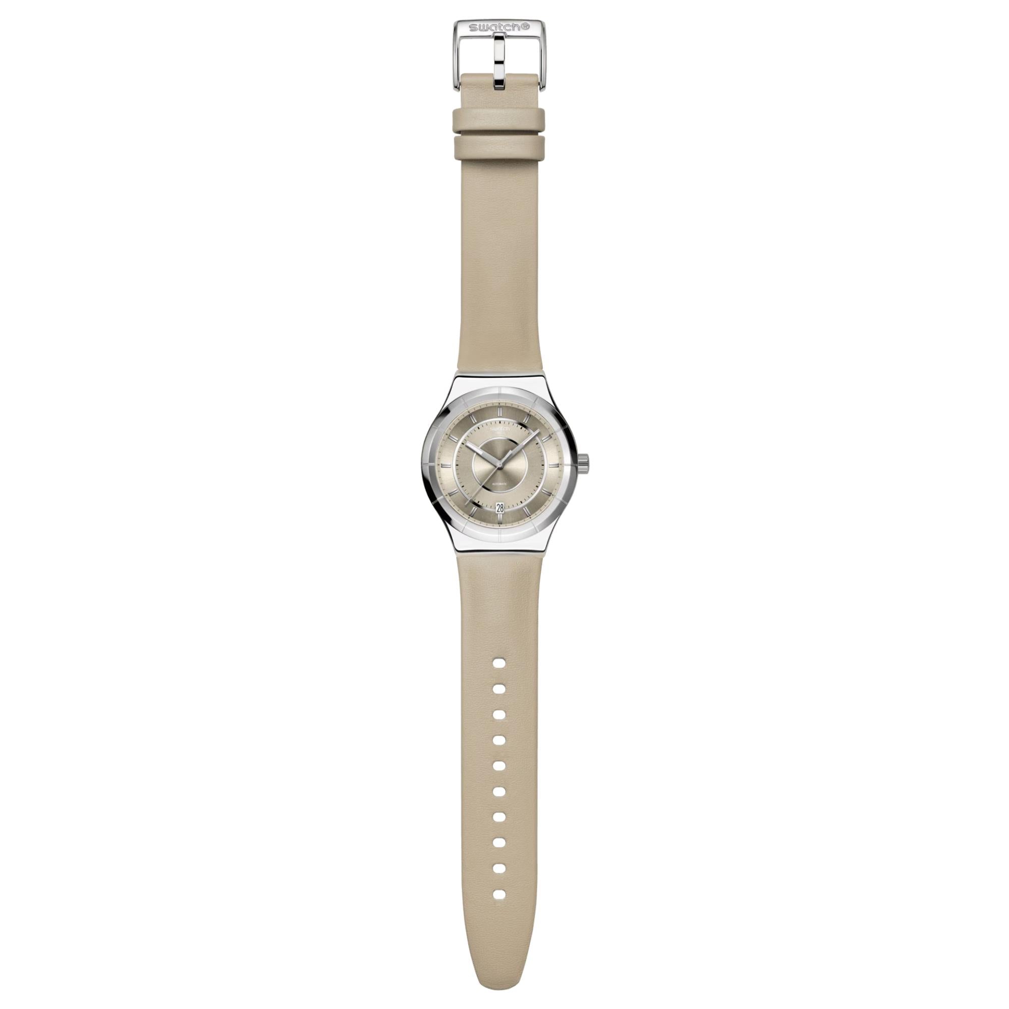 Swatch Mocha Dream Beige Dial Leather Strap Unisex Watch YIS434