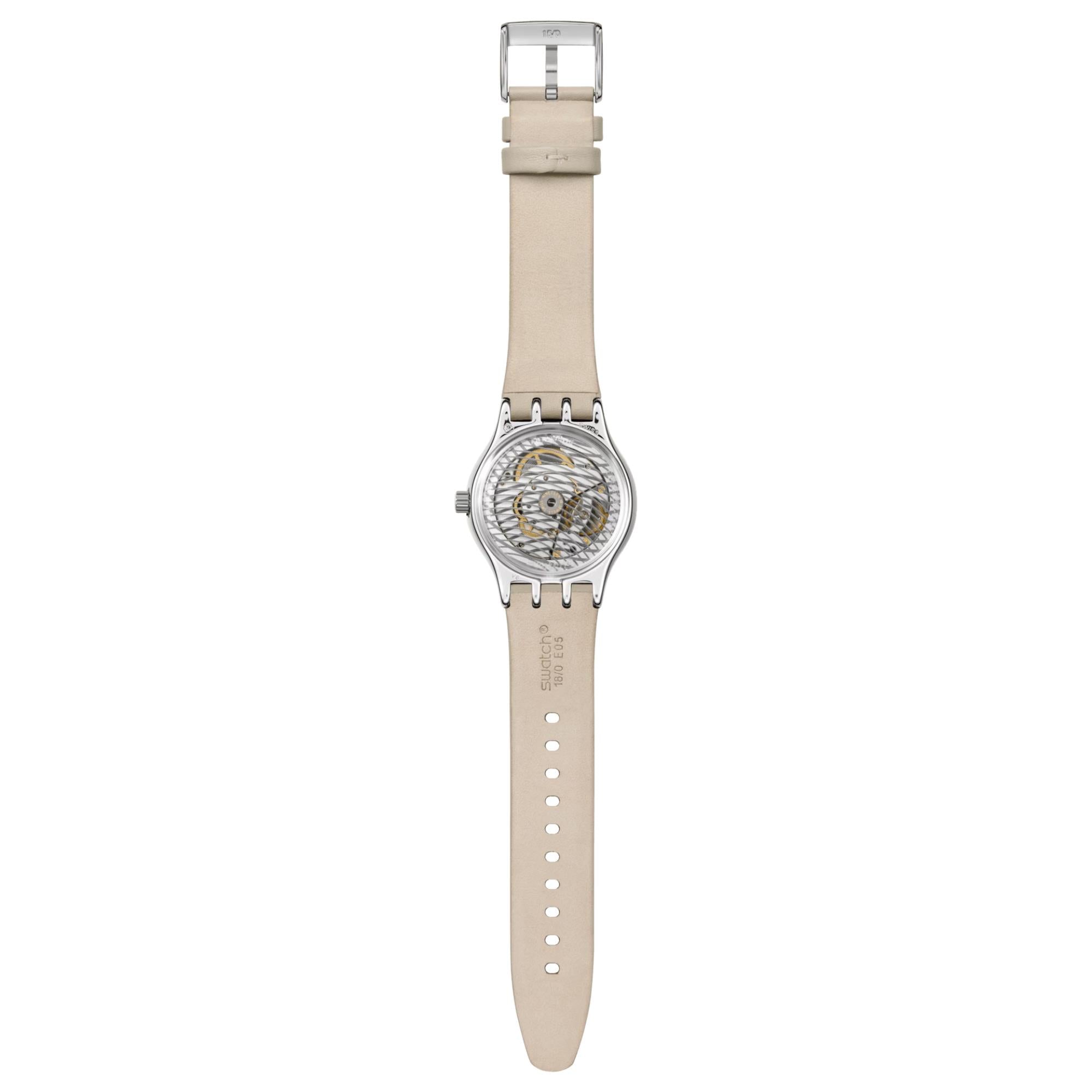 Swatch Mocha Dream Beige Dial Leather Strap Unisex Watch YIS434