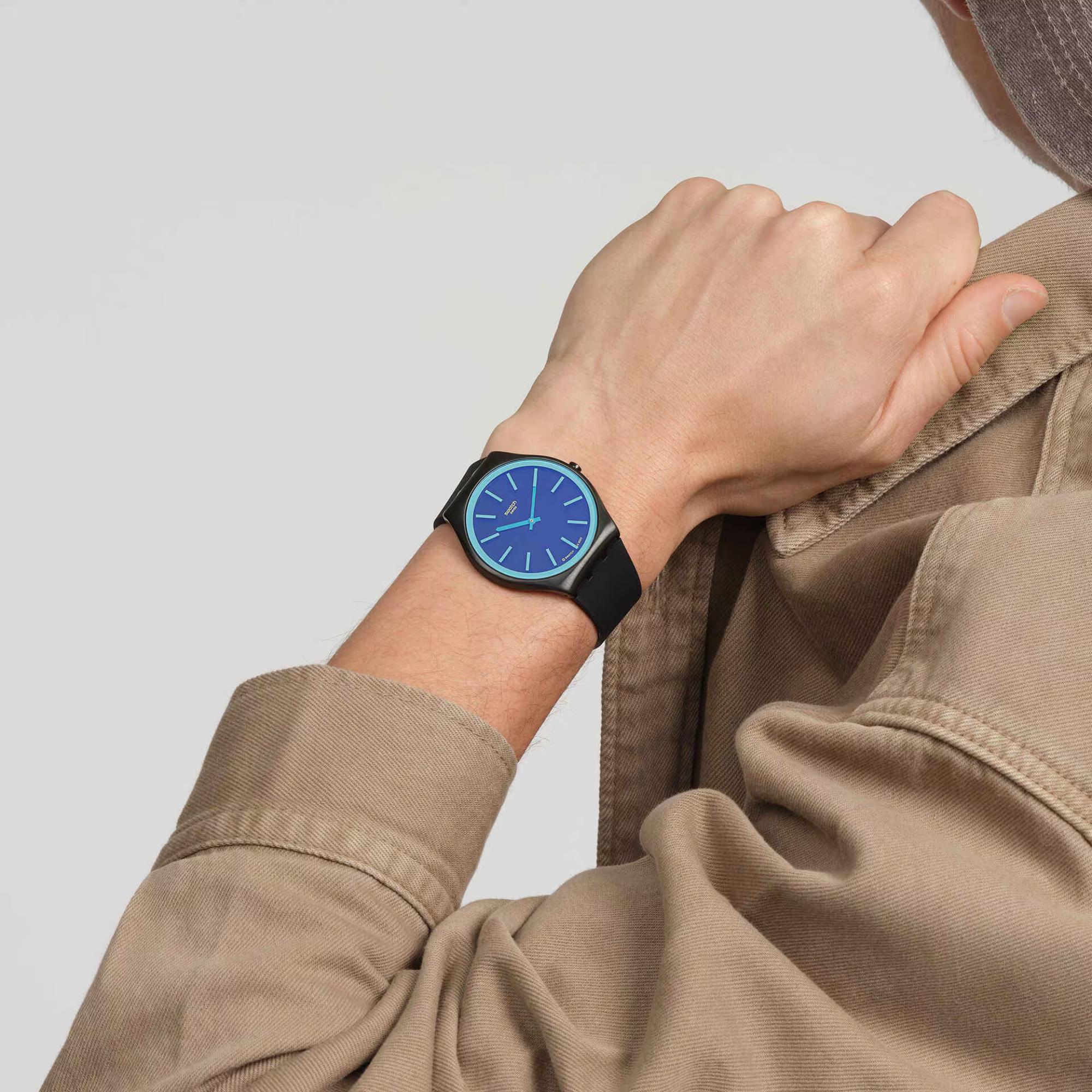 Swatch Obsidian Shimmer Blaues Zifferblatt Uhr SS07B111