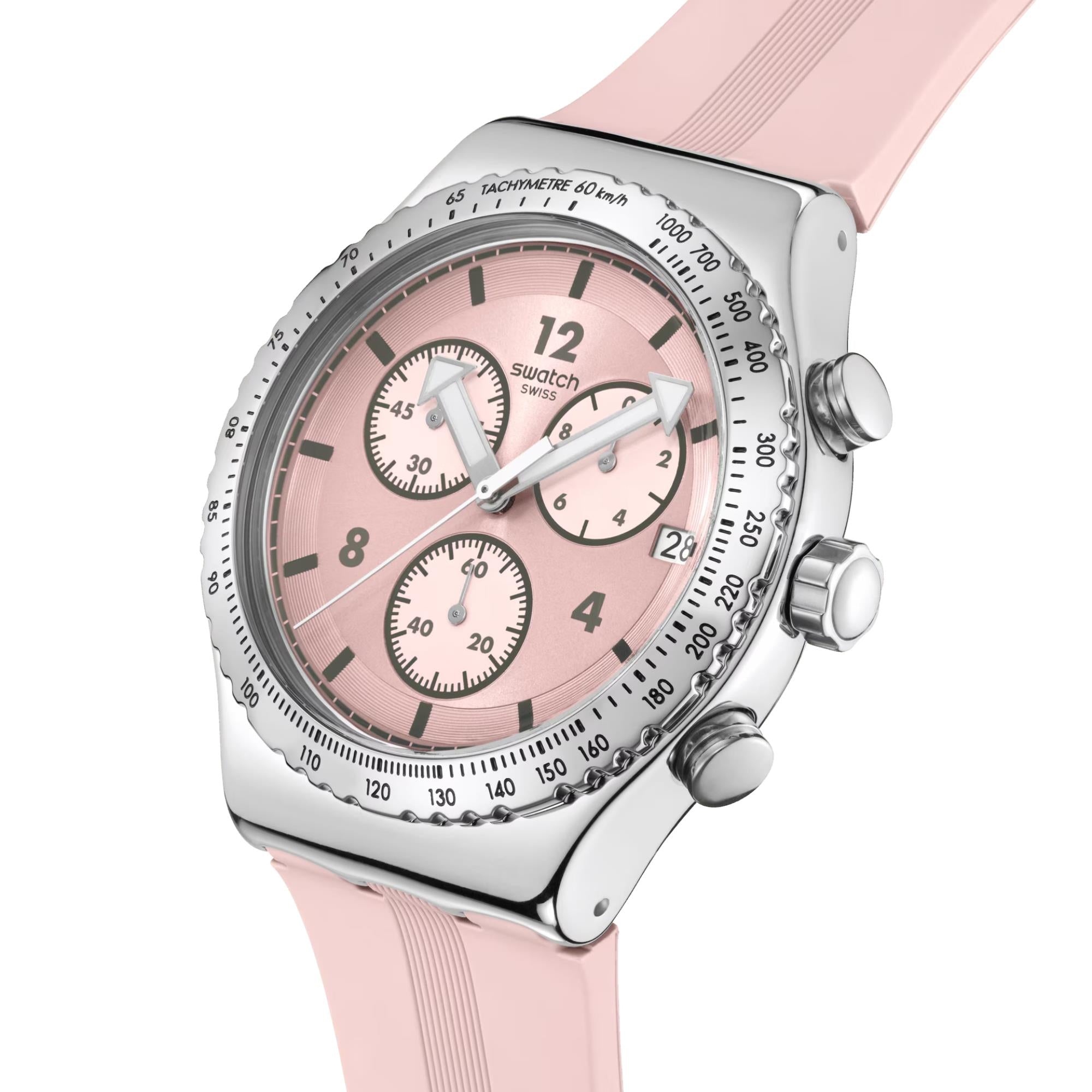 Swatch Poppingly Pinkes Zifferblatt Silikon Uhr YVS532